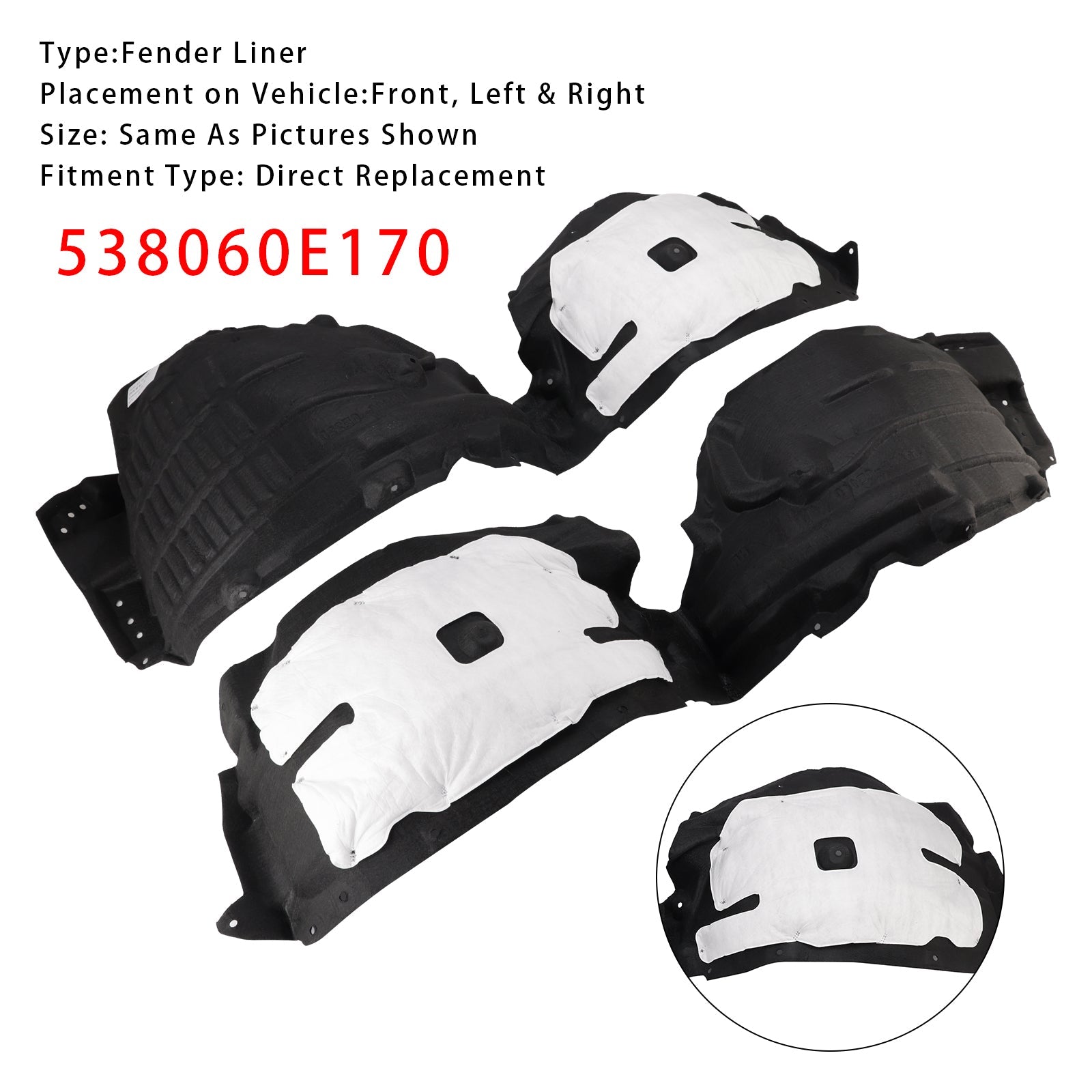 Pair Front Inner Side Fender Liners For 2020-2024 Toyota Highlander 538060E170