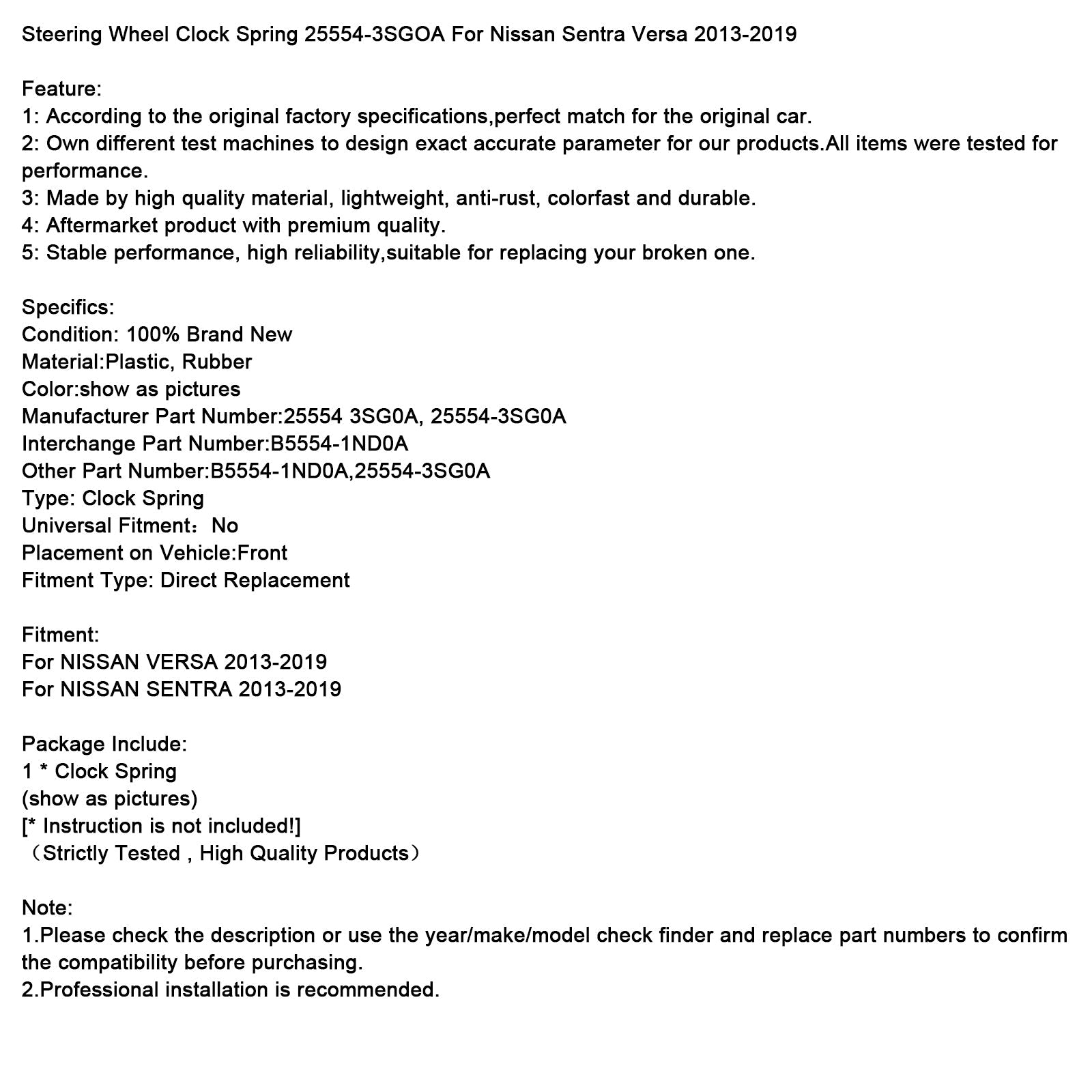 2013-2019 Nissan Sentra Versa Steering Wheel Clock Spring 25554-3SGOA