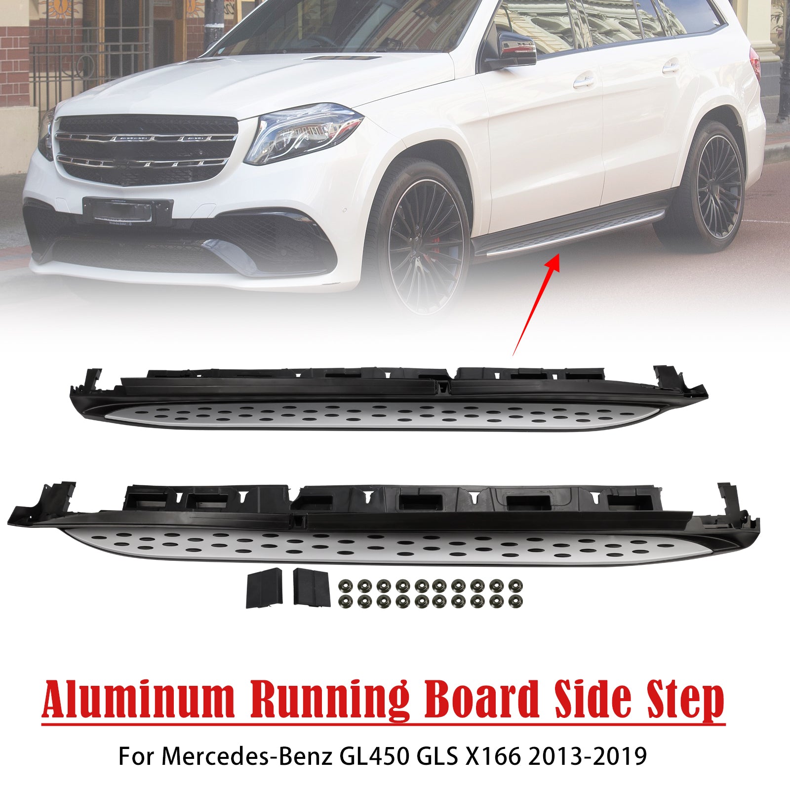 Aluminum Running Board Side Step Bar For Mercedes-Benz GL450 GLS X166 2013-2019