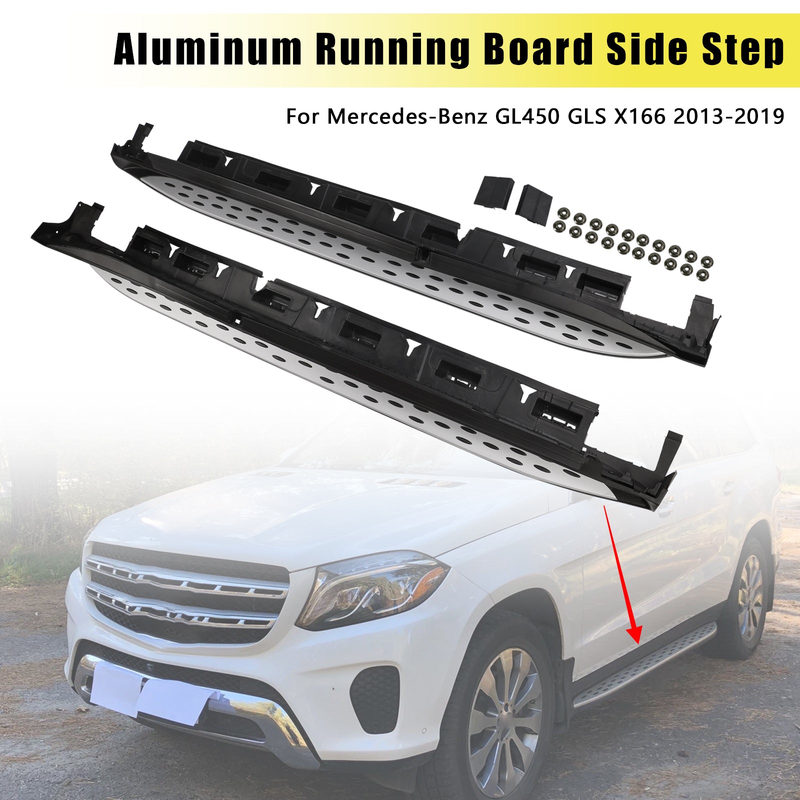 Aluminum Running Board Side Step Bar For Mercedes-Benz GL450 GLS X166 2013-2019