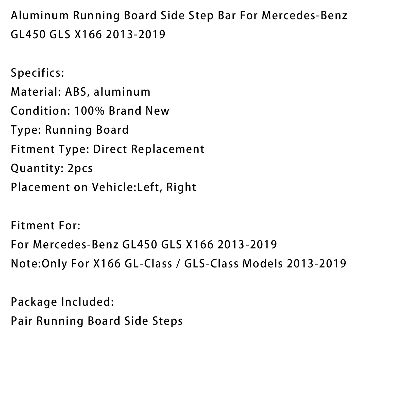 Aluminum Running Board Side Step Bar For Mercedes-Benz GL450 GLS X166 2013-2019