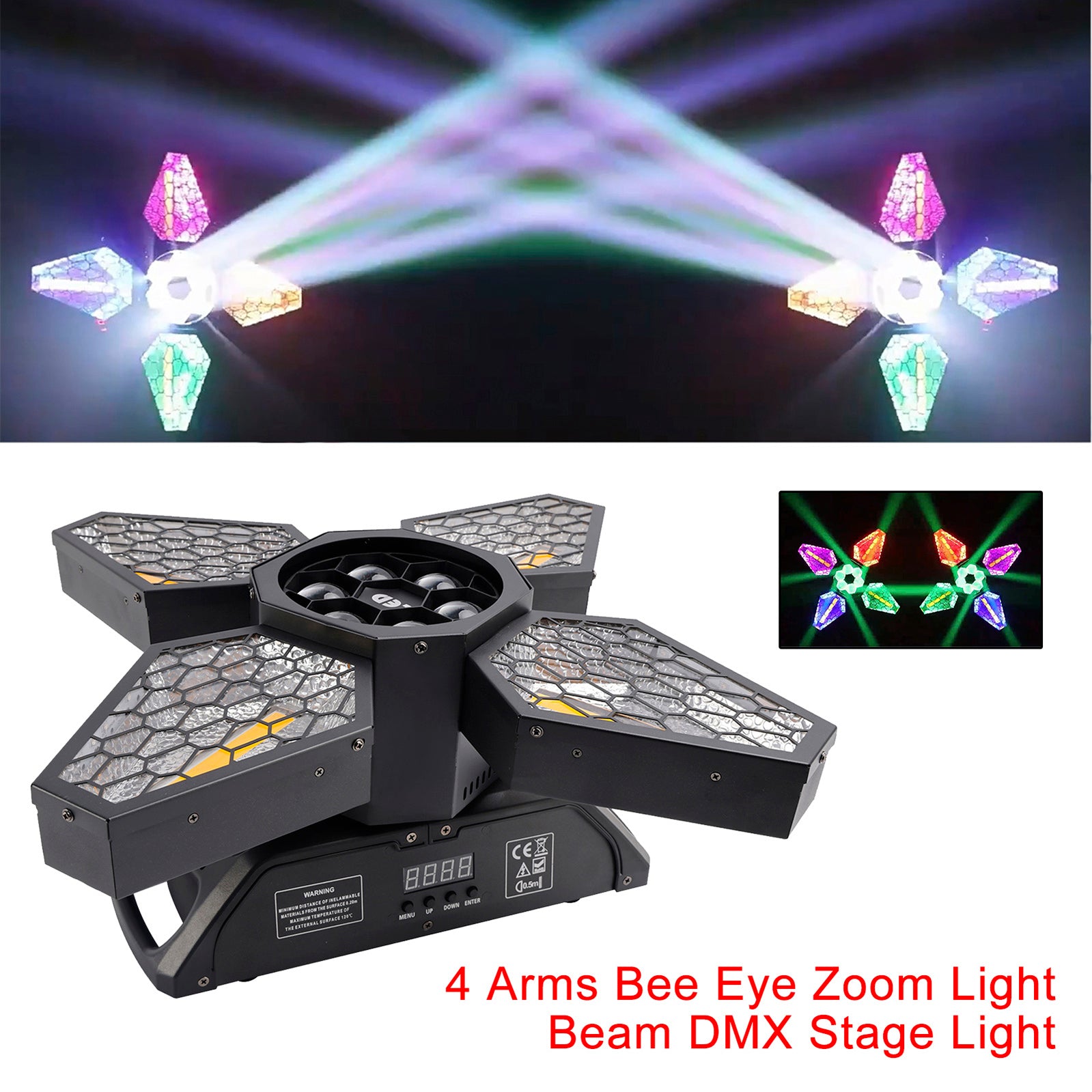 4 Arms Bee Eye Zoom Light Beam DMX Stage Light Disco Show Bar Party Lighting