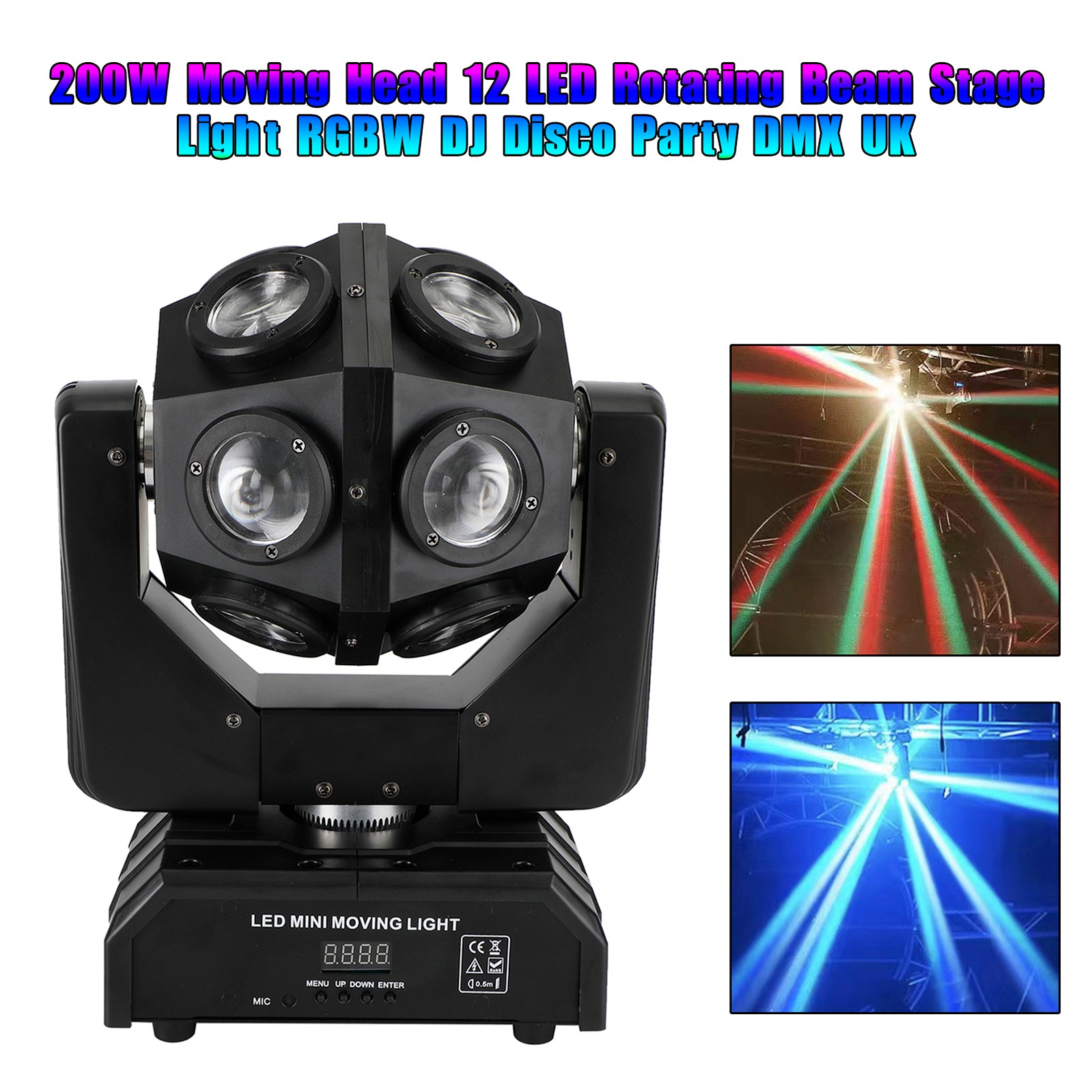 200W Moving Head 12 LED Rotating Beam Stage Light RGBW DJ Disco Party DMX US
