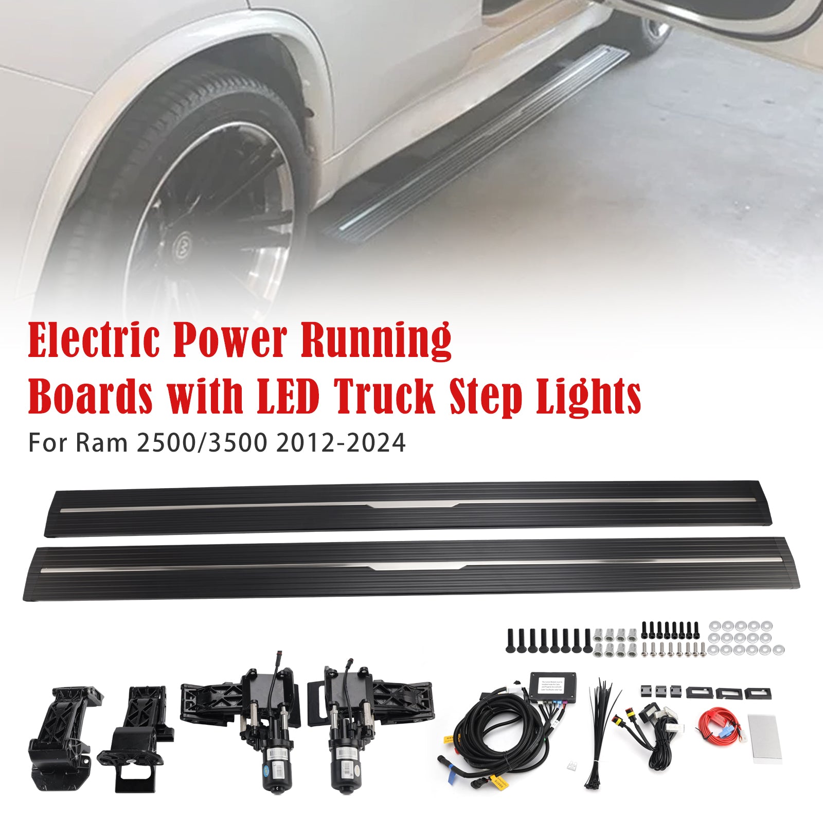 Power Running Boards with LED Truck Step Lights For Ram 2500/3500 (2012-2024) Crew Cab