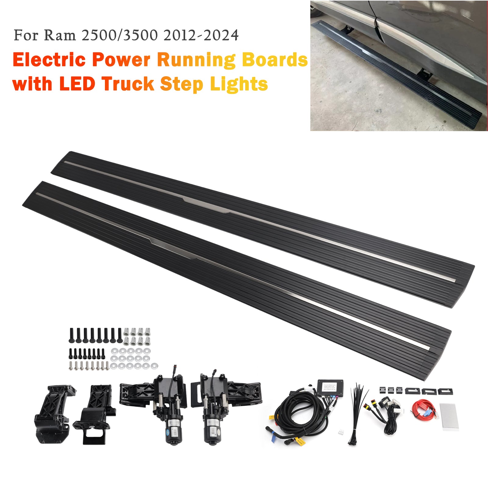 Power Running Boards with LED Truck Step Lights For Ram 2500/3500 (2012-2024) Crew Cab