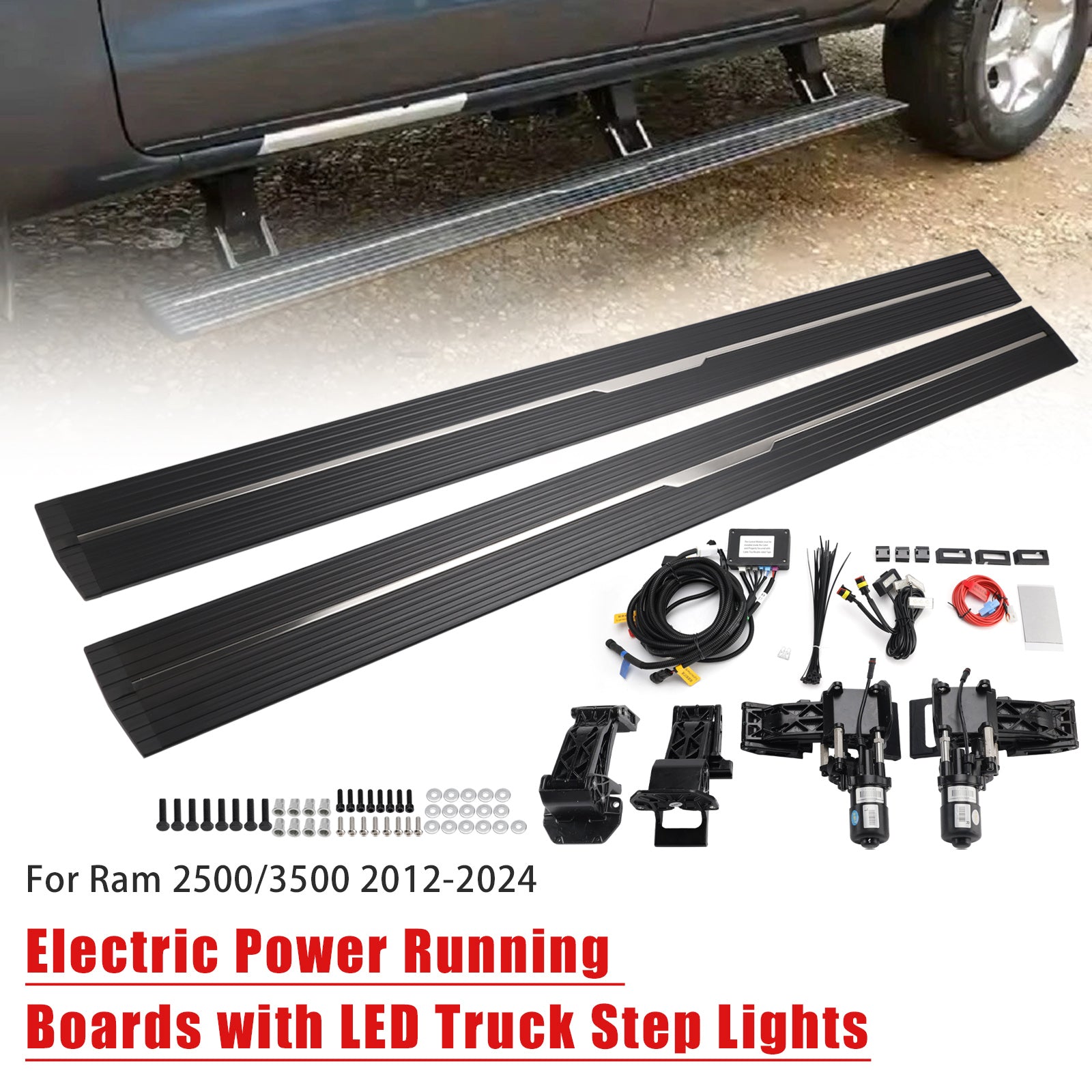 Power Running Boards with LED Truck Step Lights For Ram 2500/3500 (2012-2024) Crew Cab