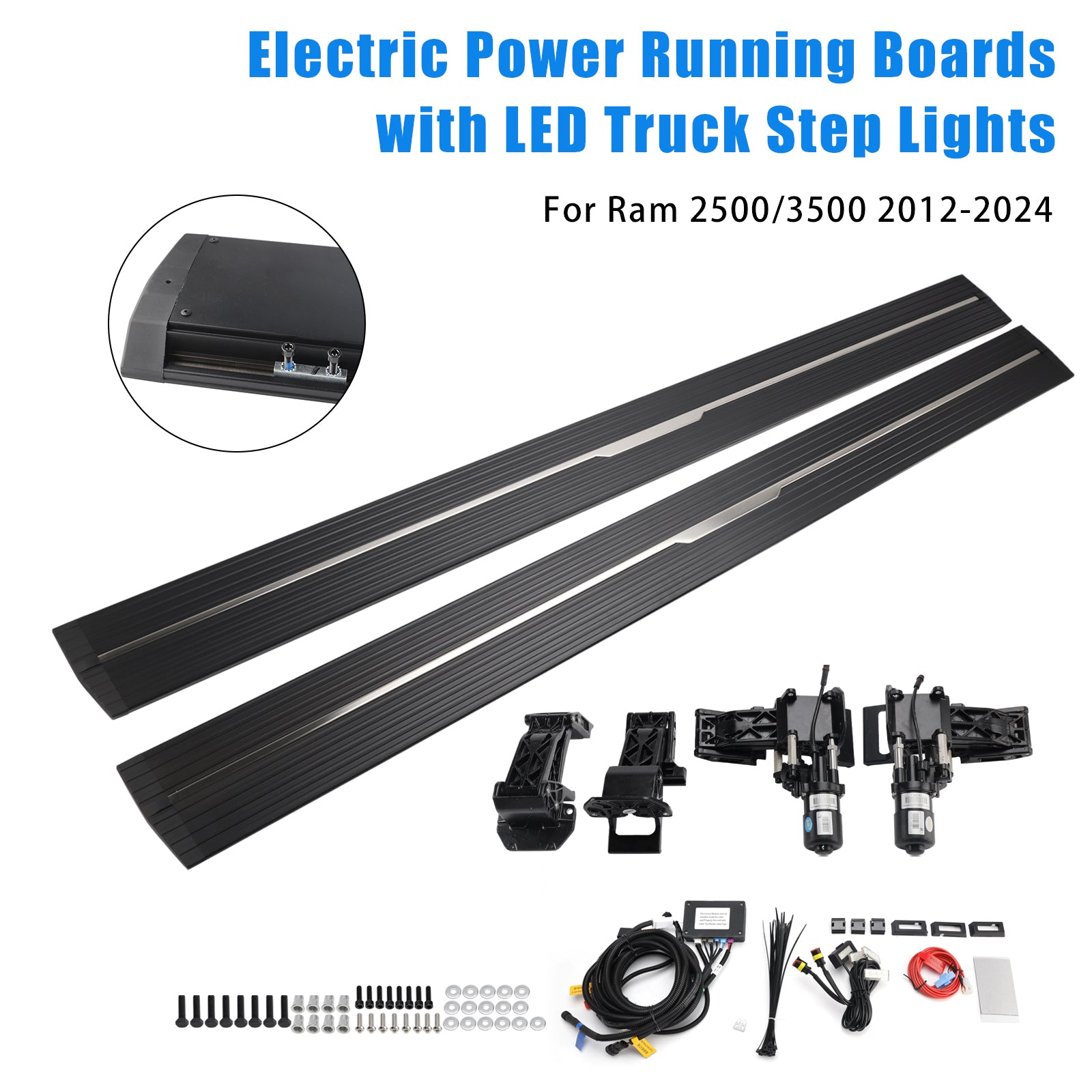 Power Running Boards with LED Truck Step Lights For Ram 2500/3500 (2012-2024) Crew Cab