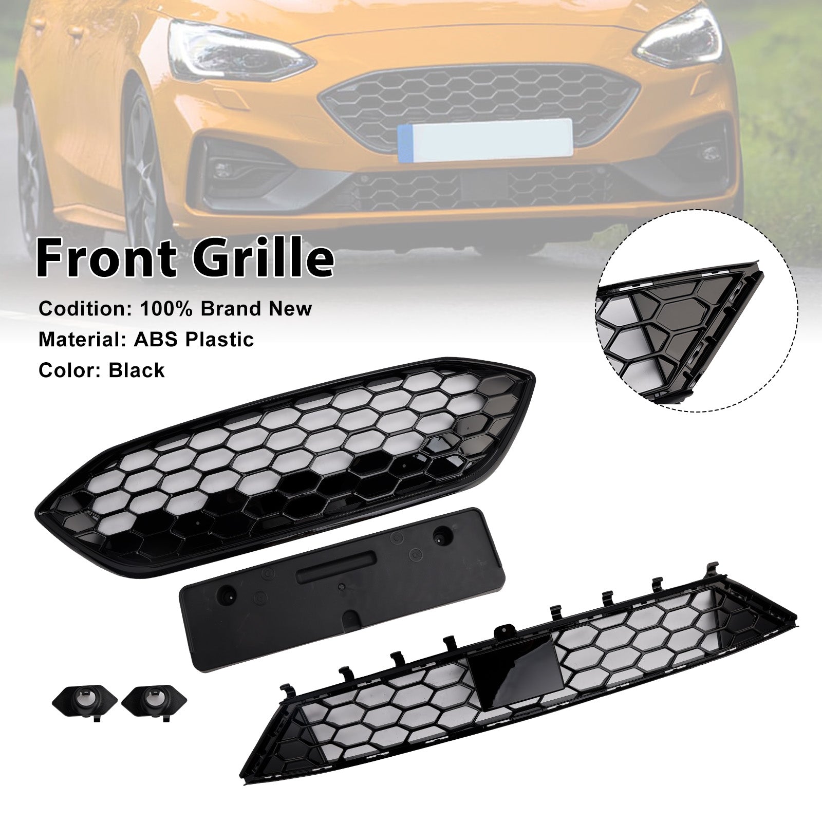 2018-2021 Ford Focus ST + ST Line MK4 Front Bumper Grille Grill Black