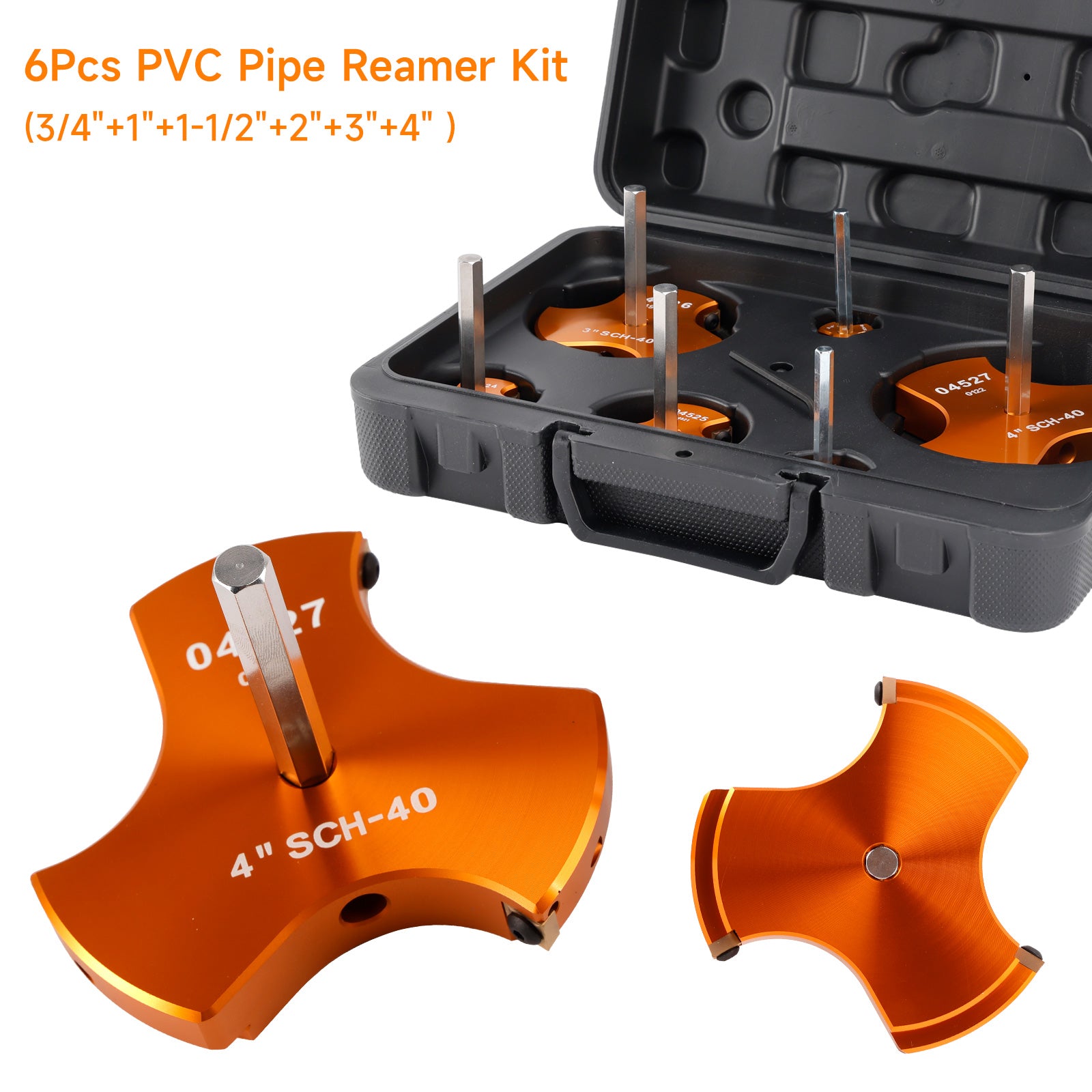 6 PCS Triple Blade PVC Pipe Reamer Kit Pipe Fitting Reamer Tool For Plumbing