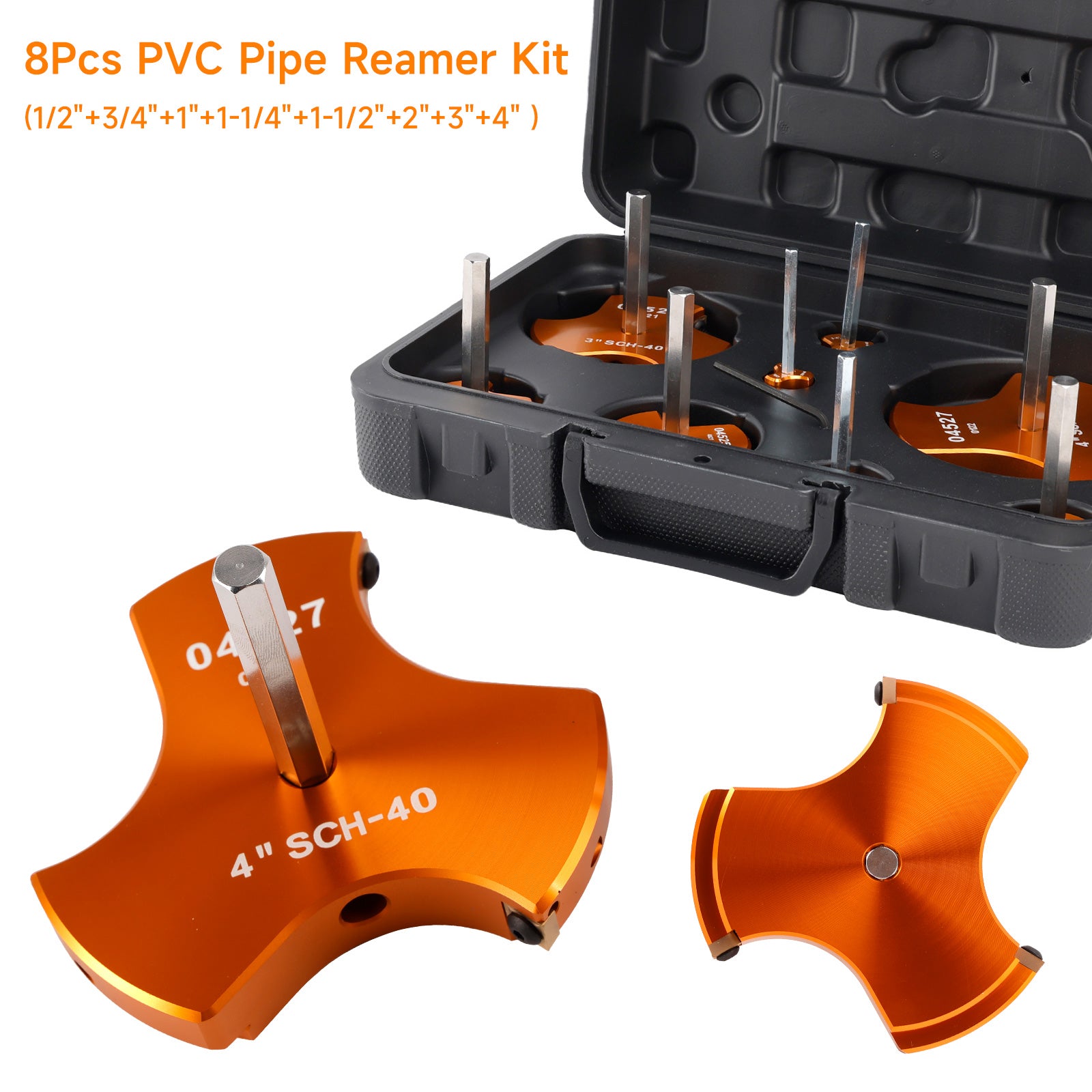 8 PCS Triple Blade PVC Pipe Reamer Kit Pipe Fitting Reamer Tool For Plumbing