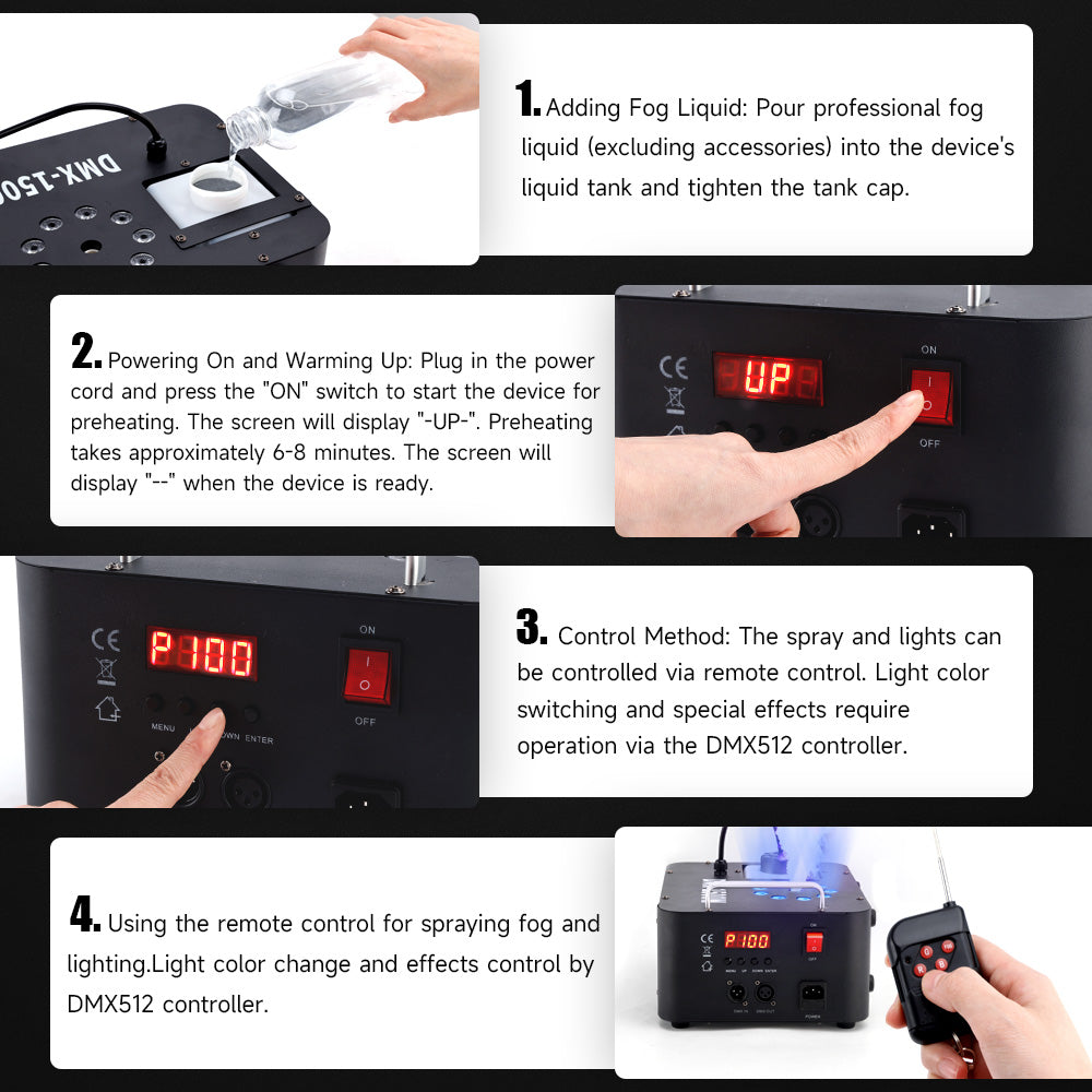 1500W 3In1 LED Light Smoke Fog Machine Stage Fogger DJ Spray Smoke Stage Effect