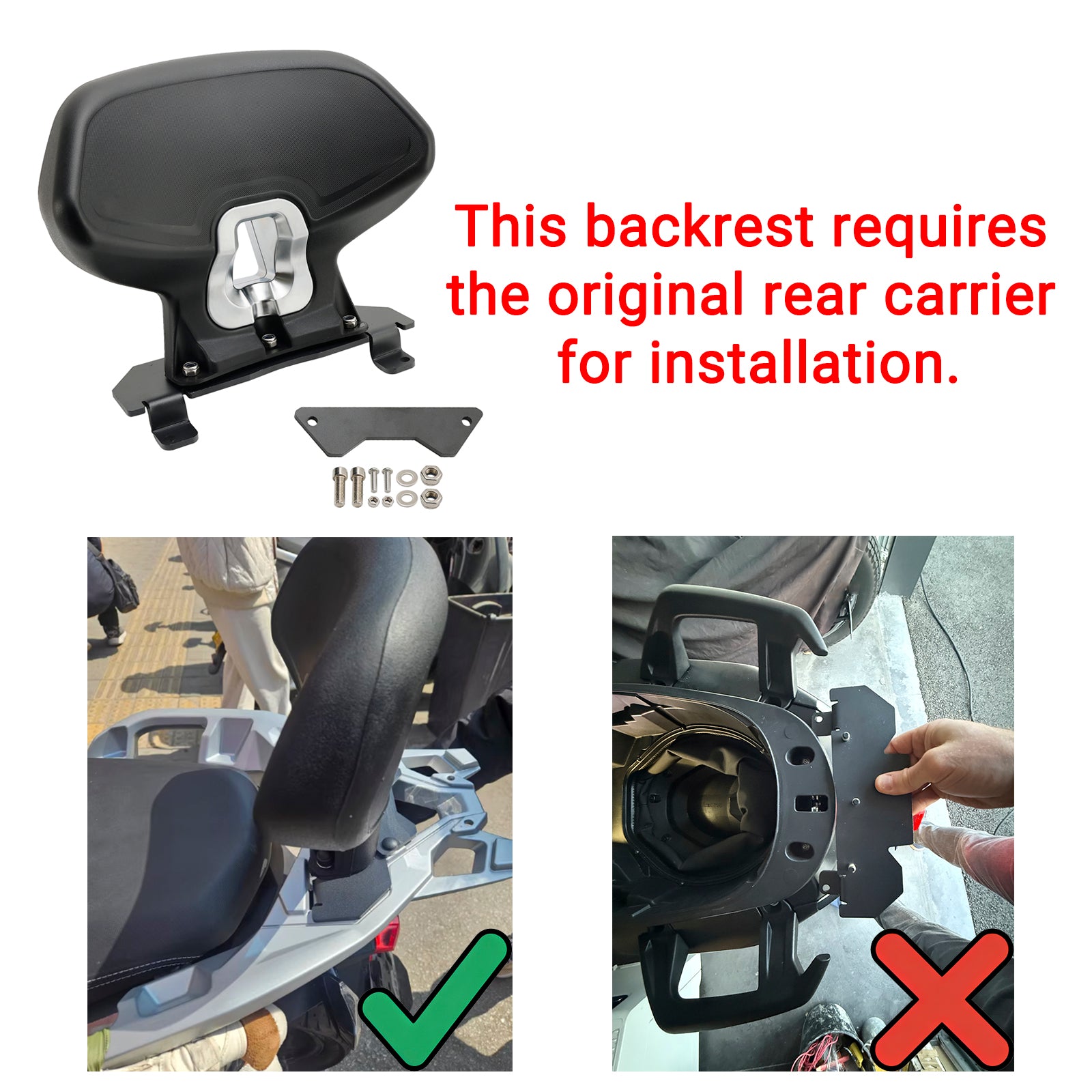 Passenger Sissy Bar Backrest for BMW C400X 2018-2023 with original handrails