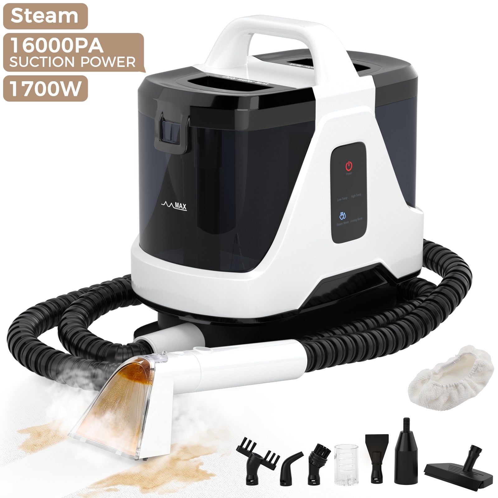 1700W Portable Carpet Cleaner Machine Dual-Water Tank 16Kpa Upholstery Cleaner