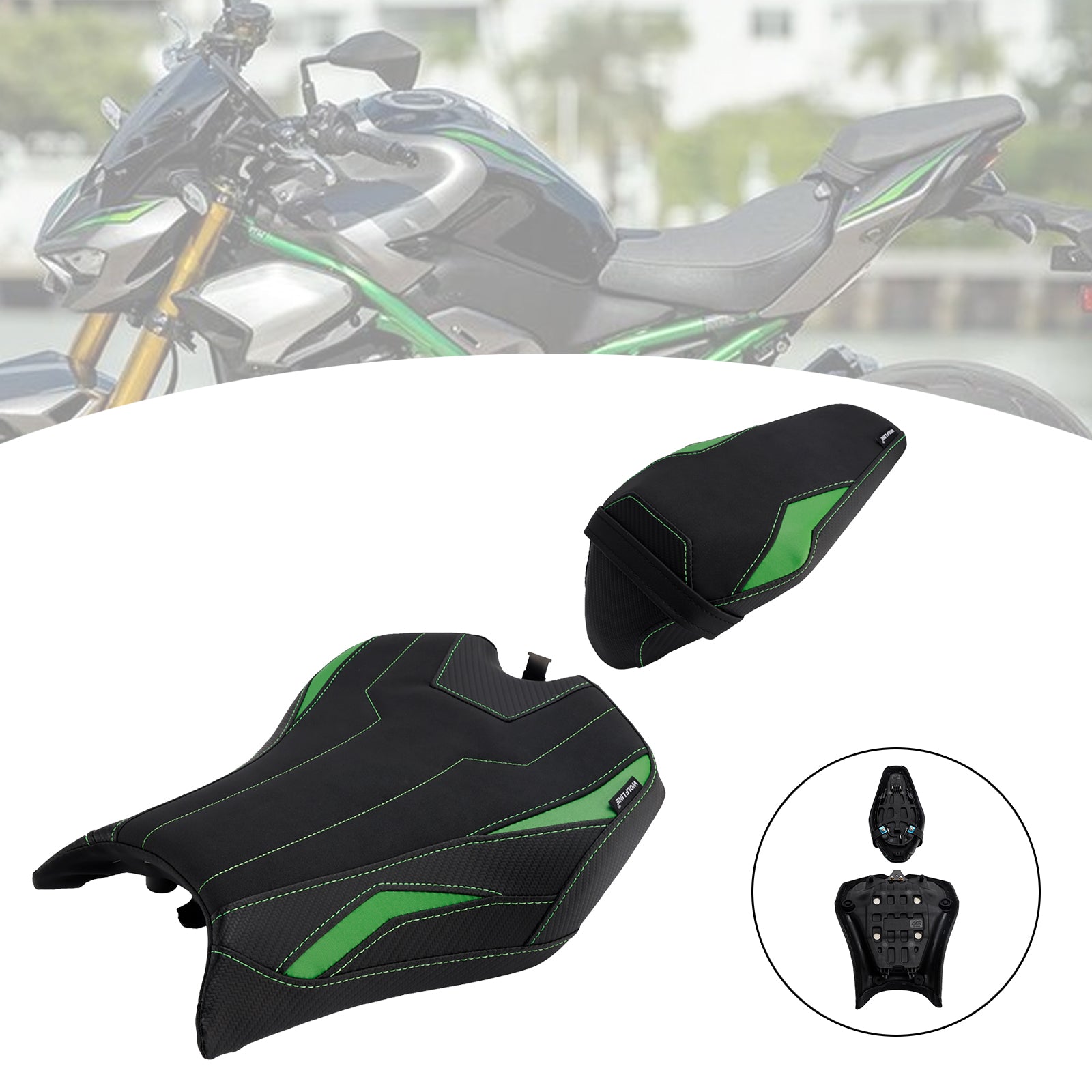 Front&Rear Raider Passenger Cushion Kit Green1 For Kawasaki Z900 Zr900-F 2025-