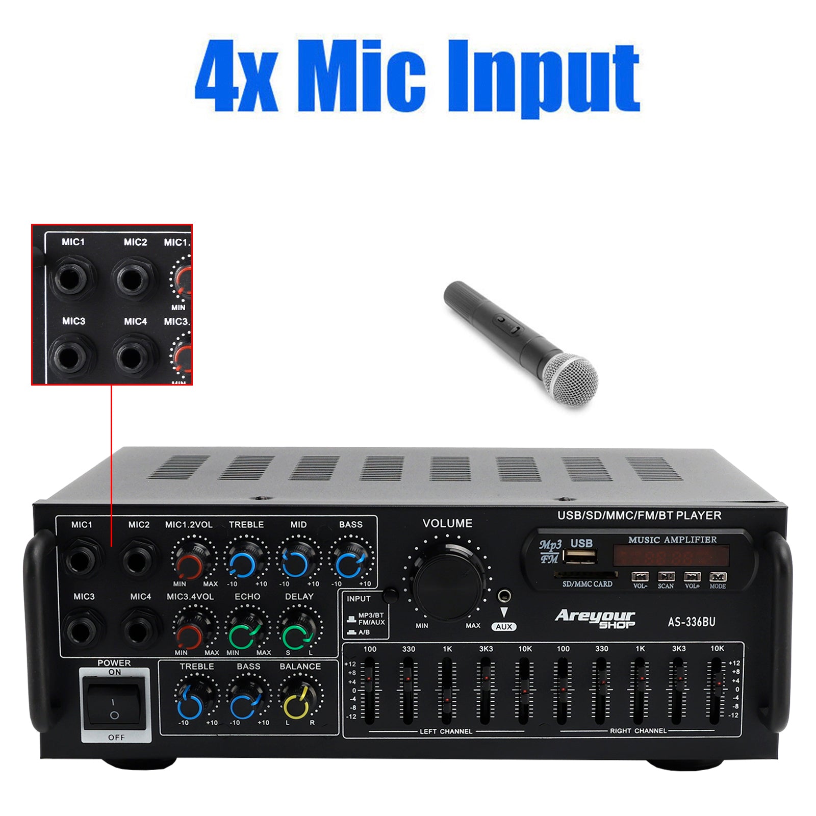 Bluetooth 5.0 HiFi Sunbuck 2000W Stereo Power Amplifier Karaoke FM USB SD AUX