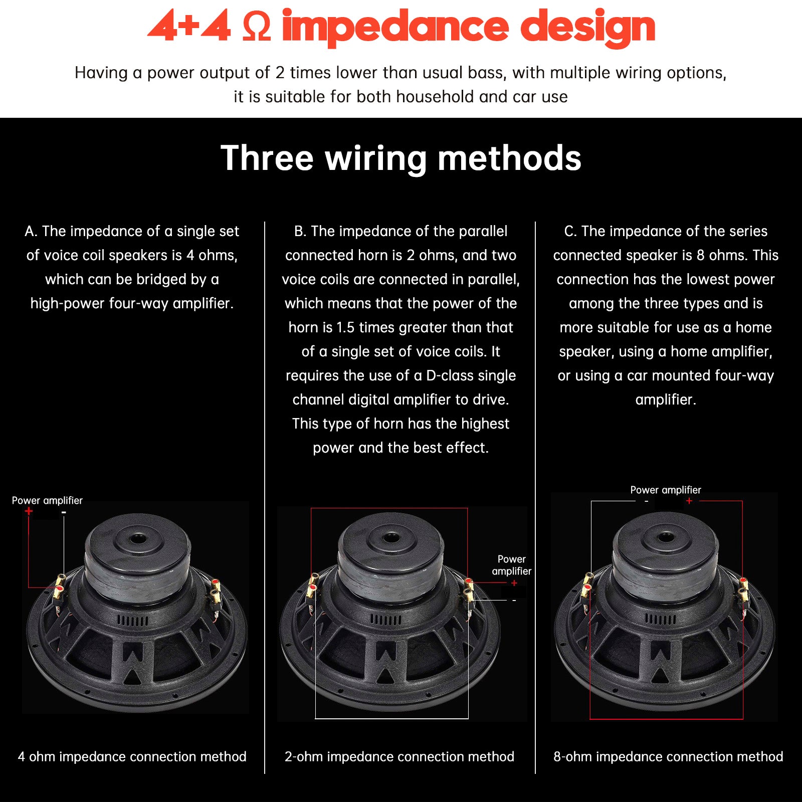 2PCS 12"Car Audio Subwoofer 2200W Max Power Dual Magnet Dual Coil Woofer Speaker