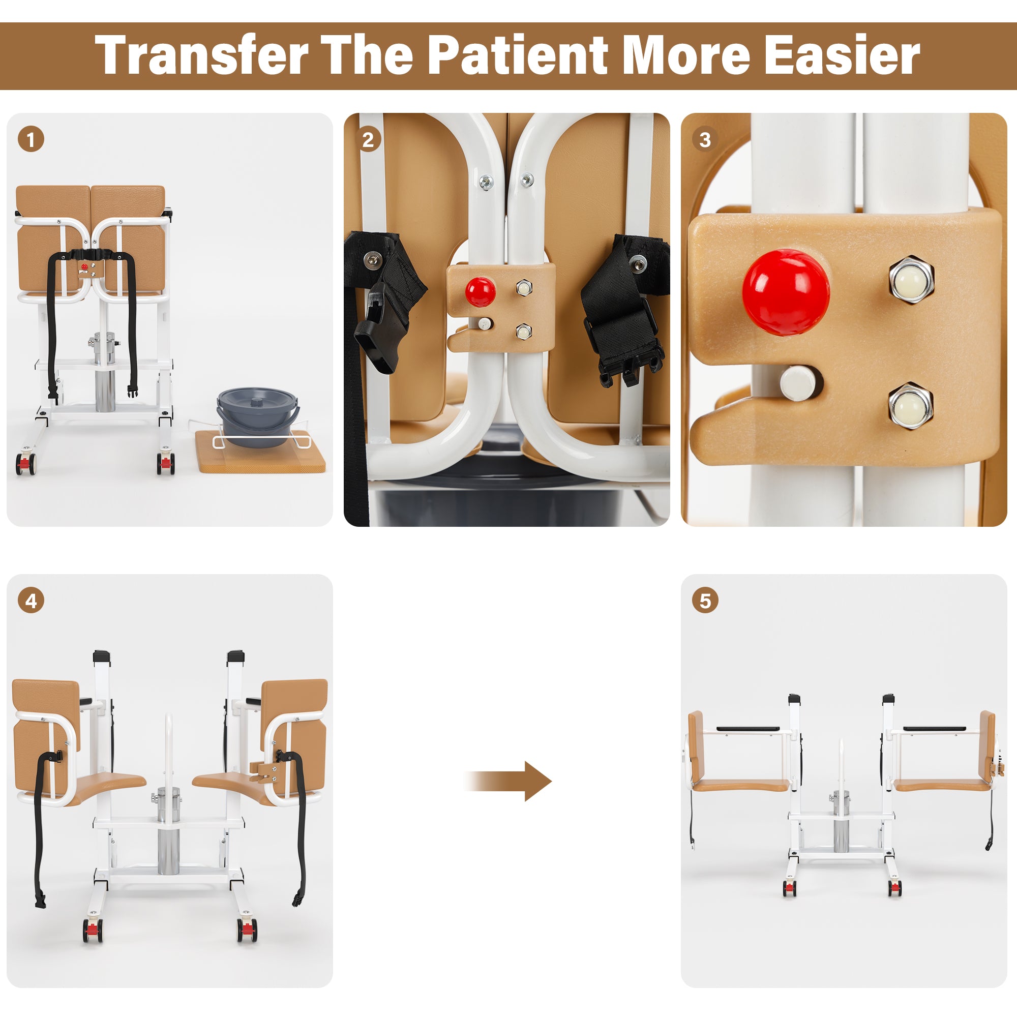 Hydraulic Patient Transfer Lift Wheelchair w/180° Split Seat And Table