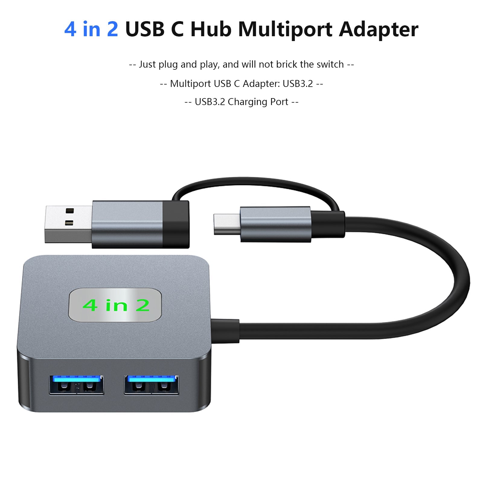 4 in 2 Type-C + USB to USB3.2*4 Interface Hub Adapter Dock for MacBook iPad 15