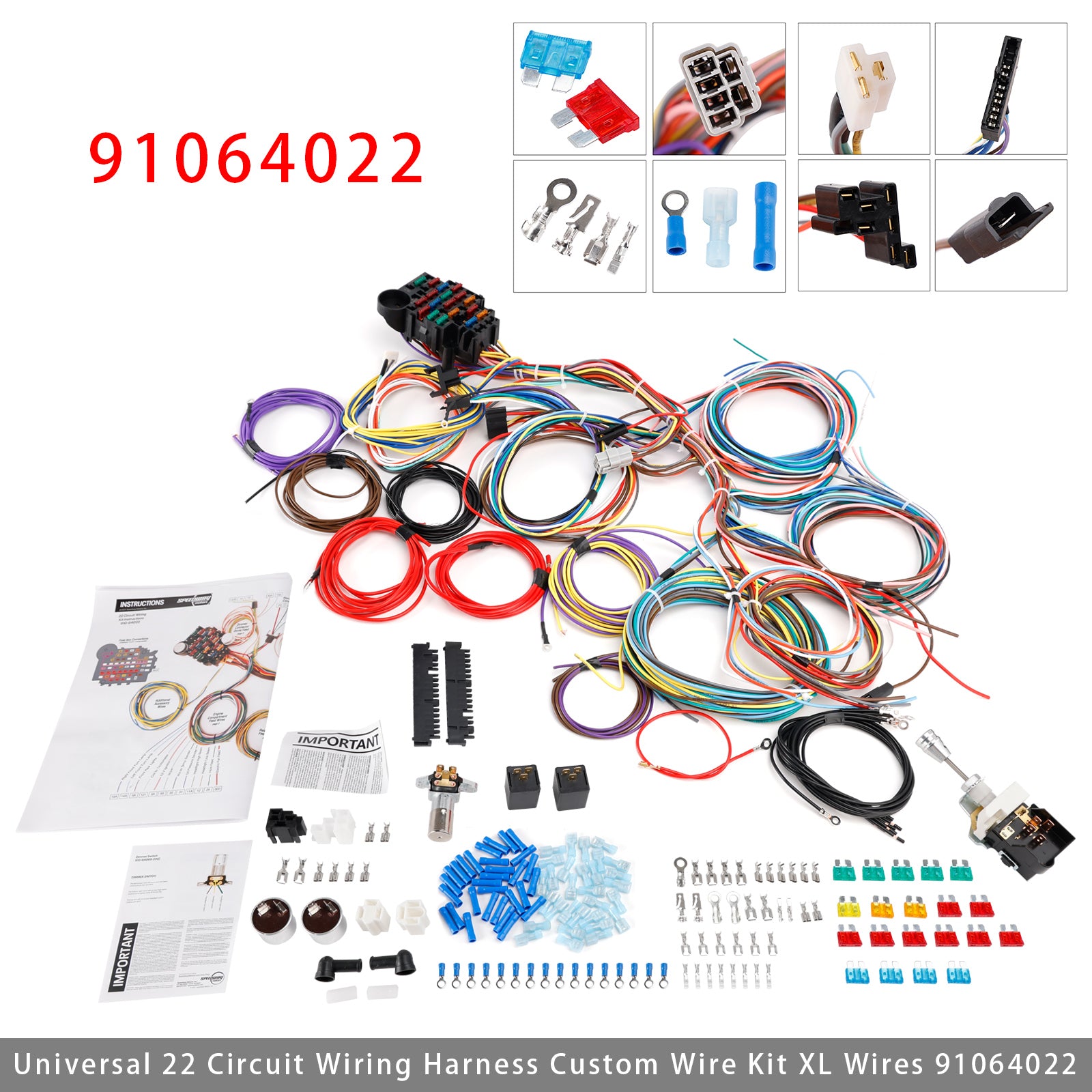Universal 22 Circuit Wiring Harness Custom Wire Kit Xl Wires 91064022