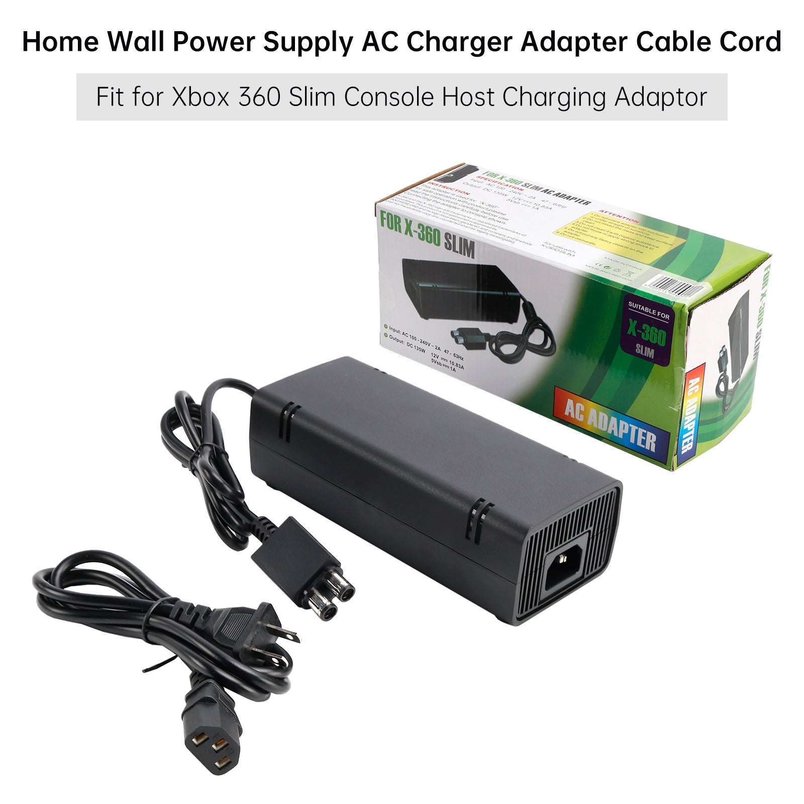 AC Adapter Brick Charger Power Supply Cord 115W Fit for Xbox 360 Slim US Plug