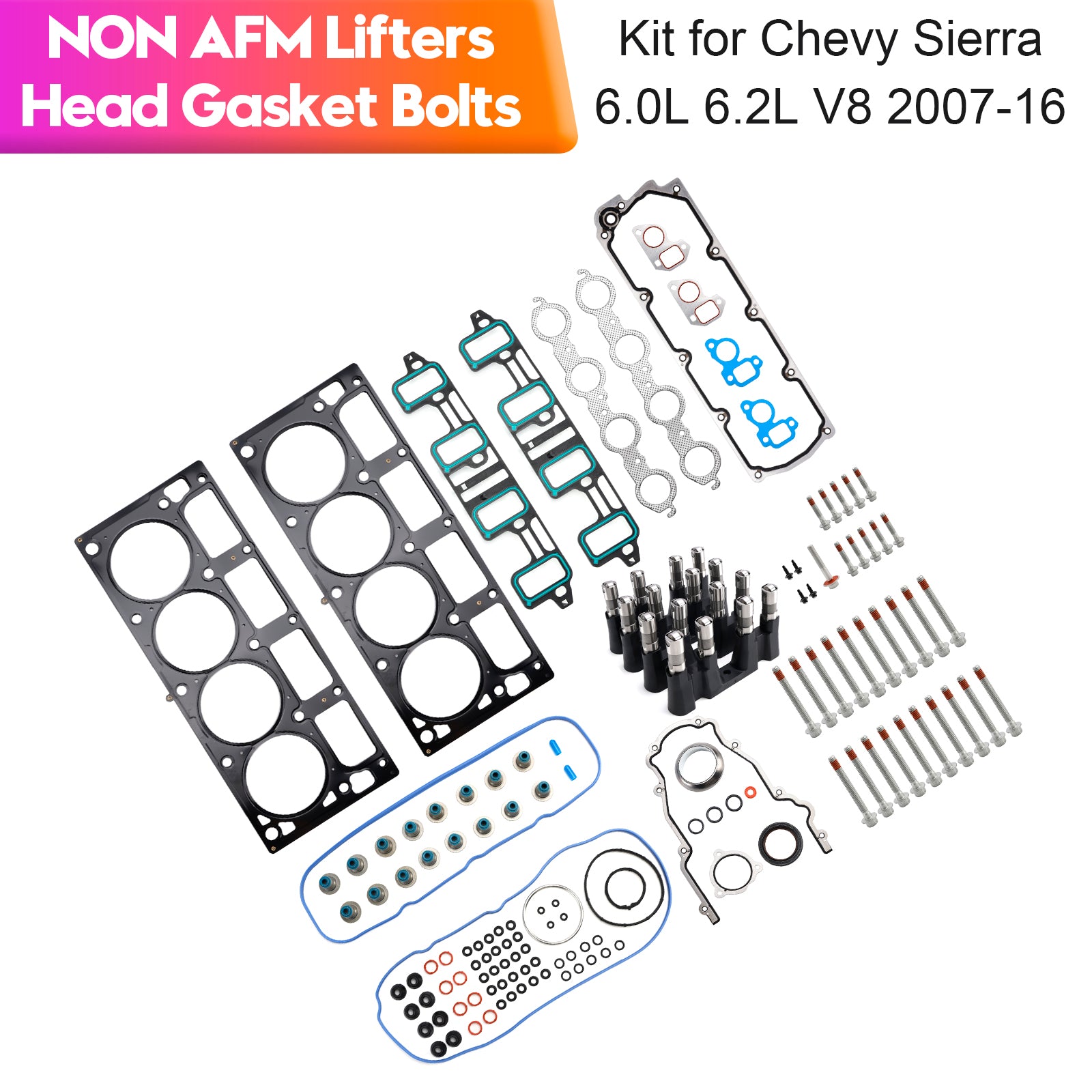 NON AFM Lifters Head Gasket Bolts Kit for Chevy Sierra 6.0L 6.2L V8 2007-16
