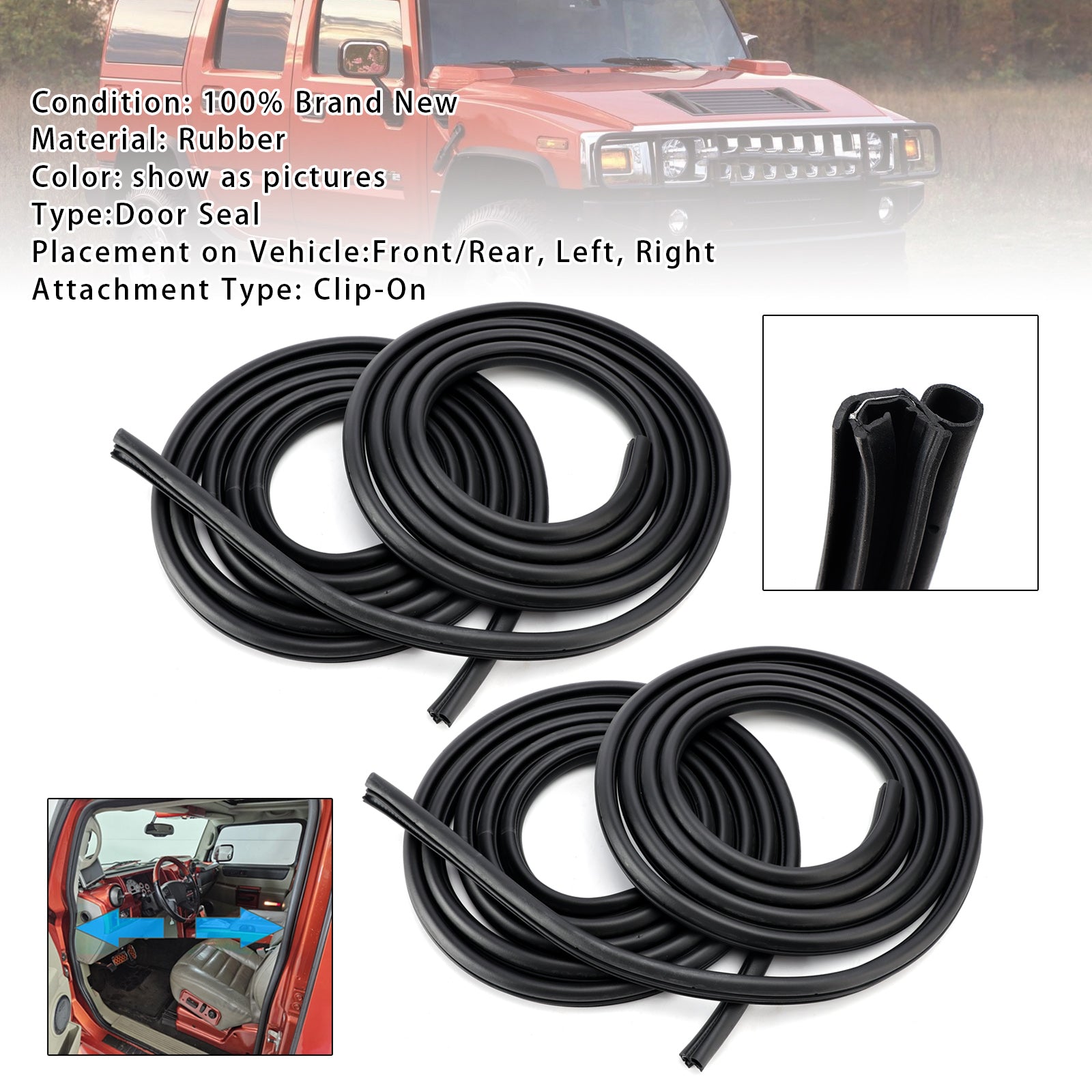 4Pcs Front Rear Left Right Door Rubber Seal Weatherstrip For Hummer H2 2003-2009