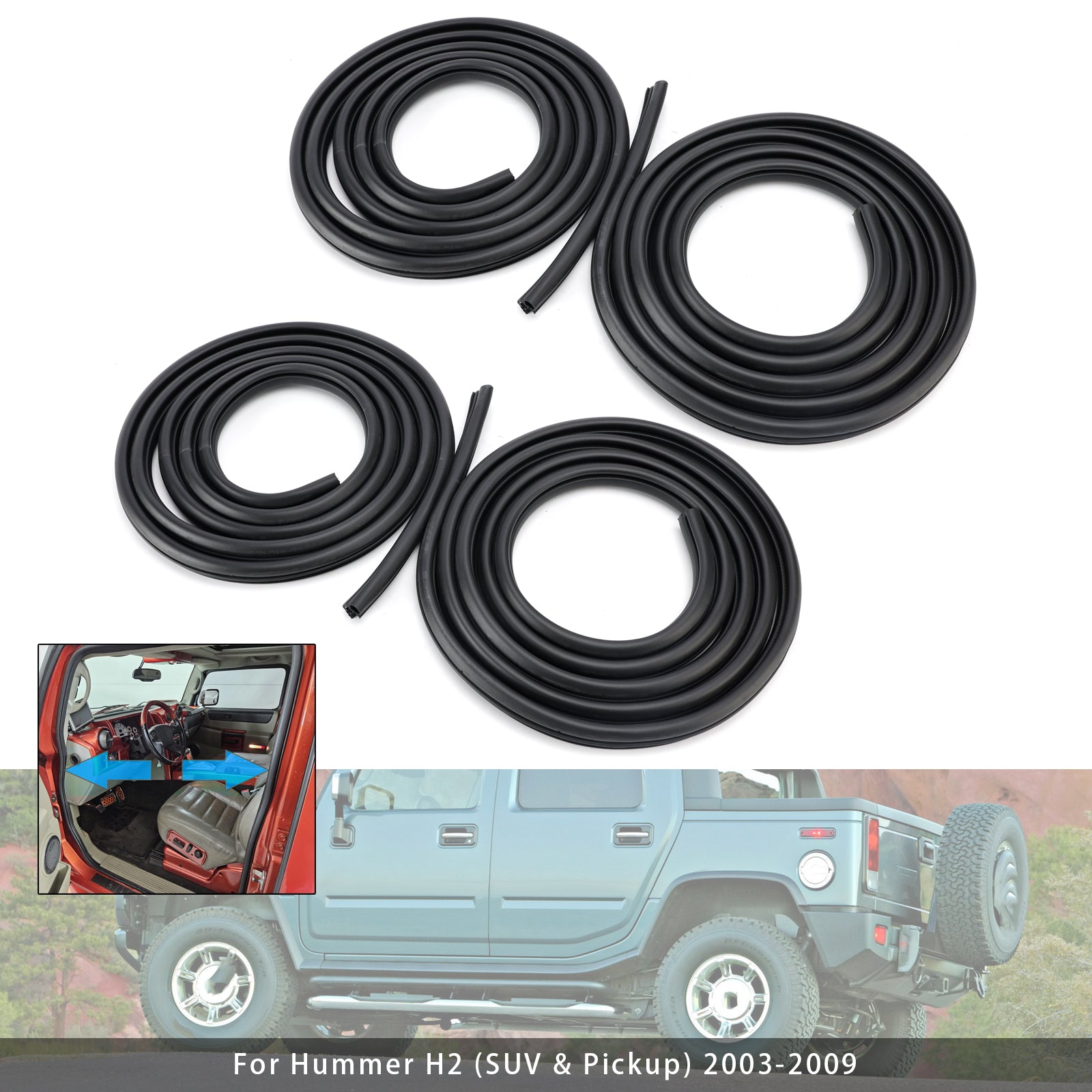 4Pcs Front Rear Left Right Door Rubber Seal Weatherstrip For Hummer H2 2003-2009