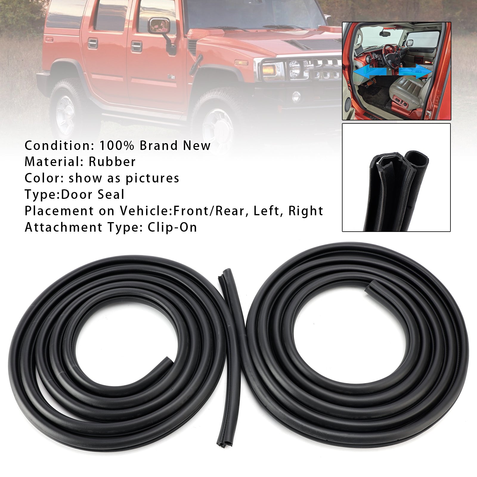 2Pcs Front/Rear Door Rubber Seal Weatherstrip For Hummer H2 2003-2009
