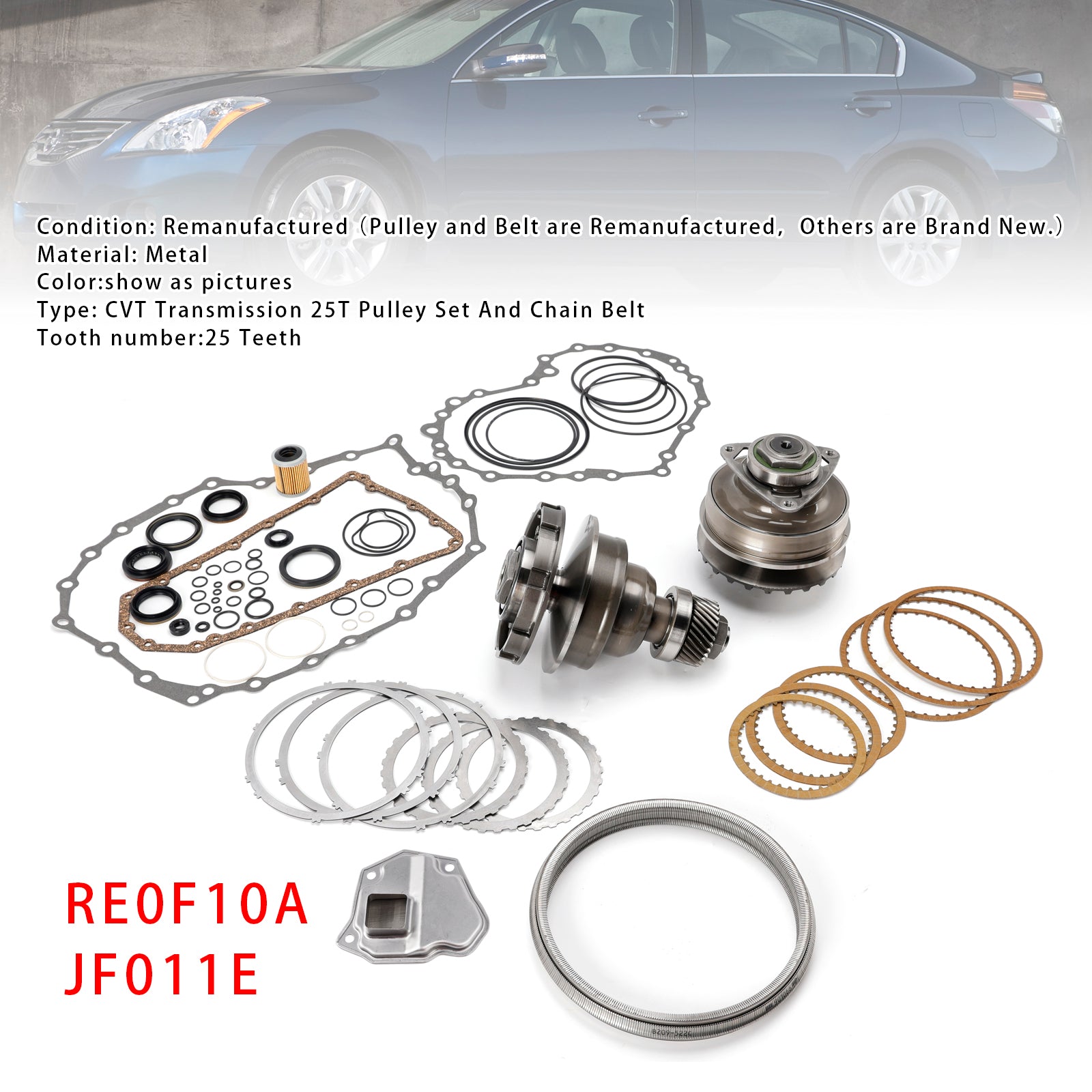 Transmission CVT Pulley 25T W/Belt+Chain & Rebuild Kit RE0F10A JF011E For Nissan