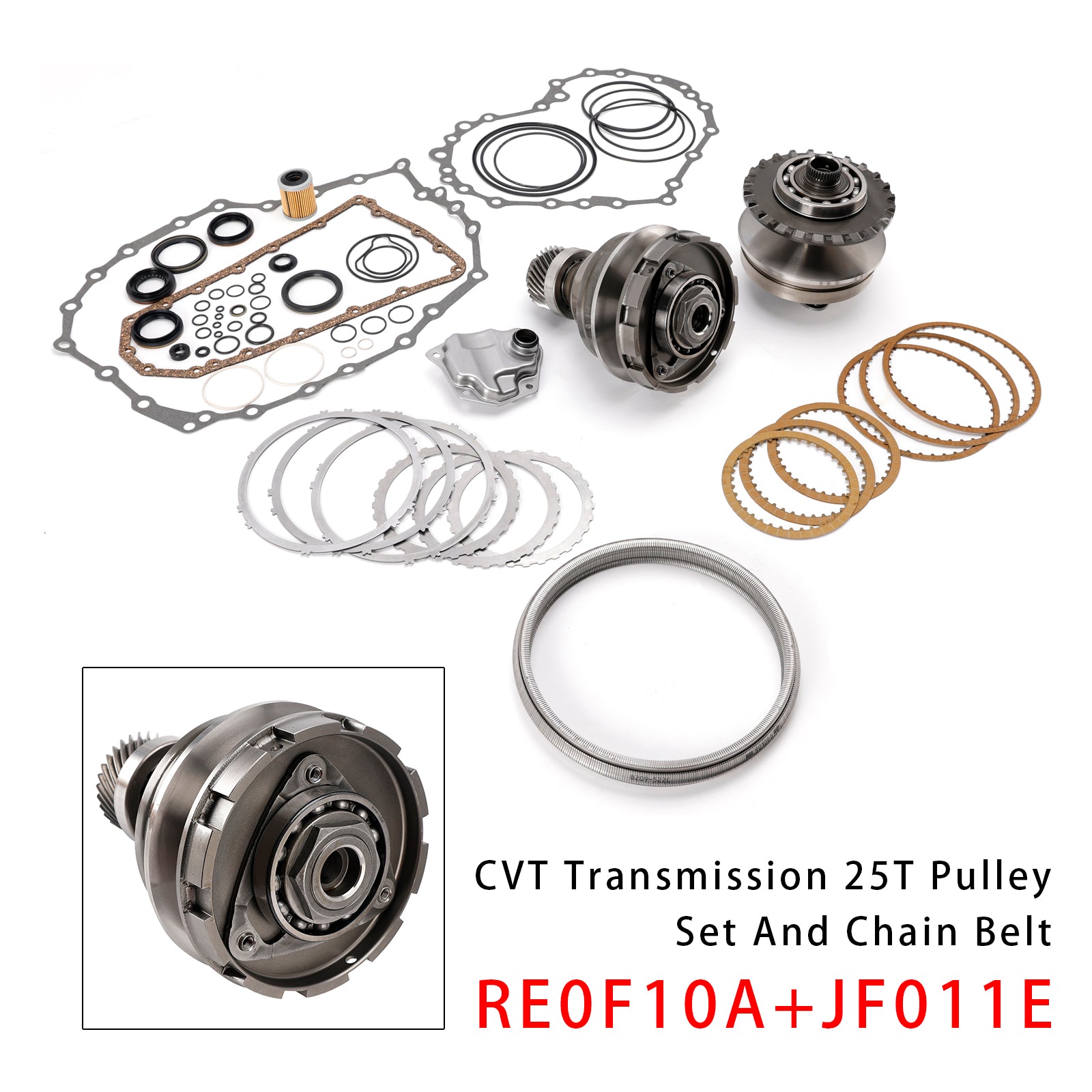 Transmission CVT Pulley 25T W/Belt+Chain & Rebuild Kit RE0F10A JF011E For Nissan