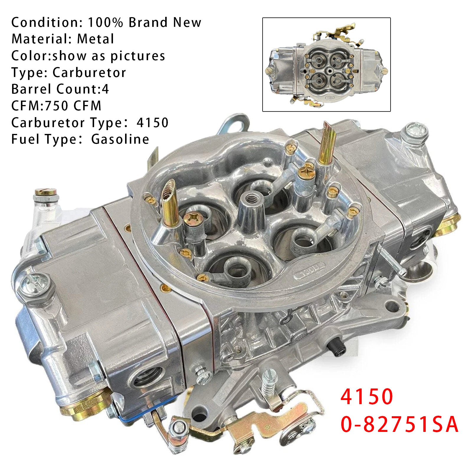750 CFM Double Pumper Carburettor 4150 Carby 0-82751SA