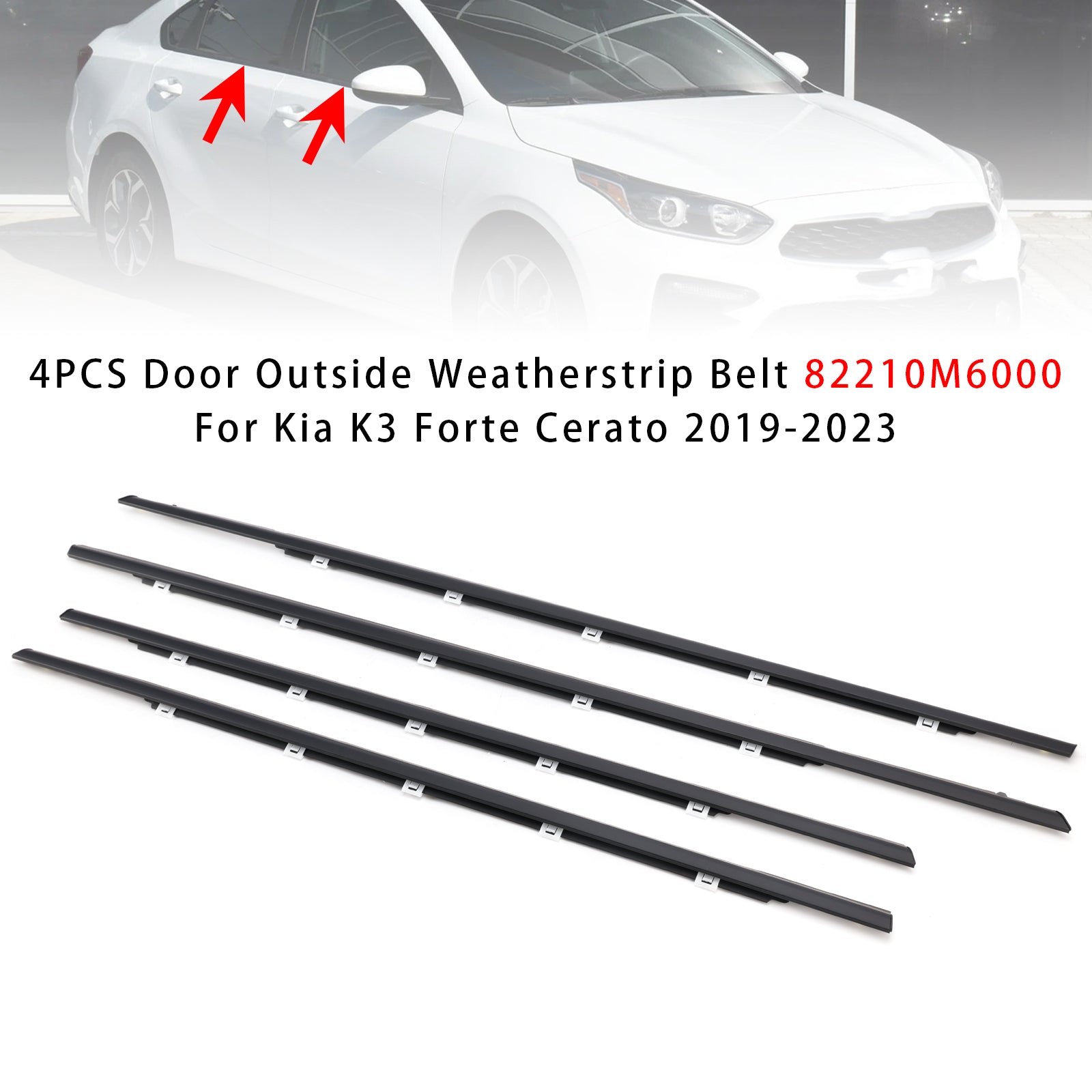 4Pcs Door Outside Weatherstrip Belt 82210M6000 For Kia K3 Forte Cerato 2019-2023
