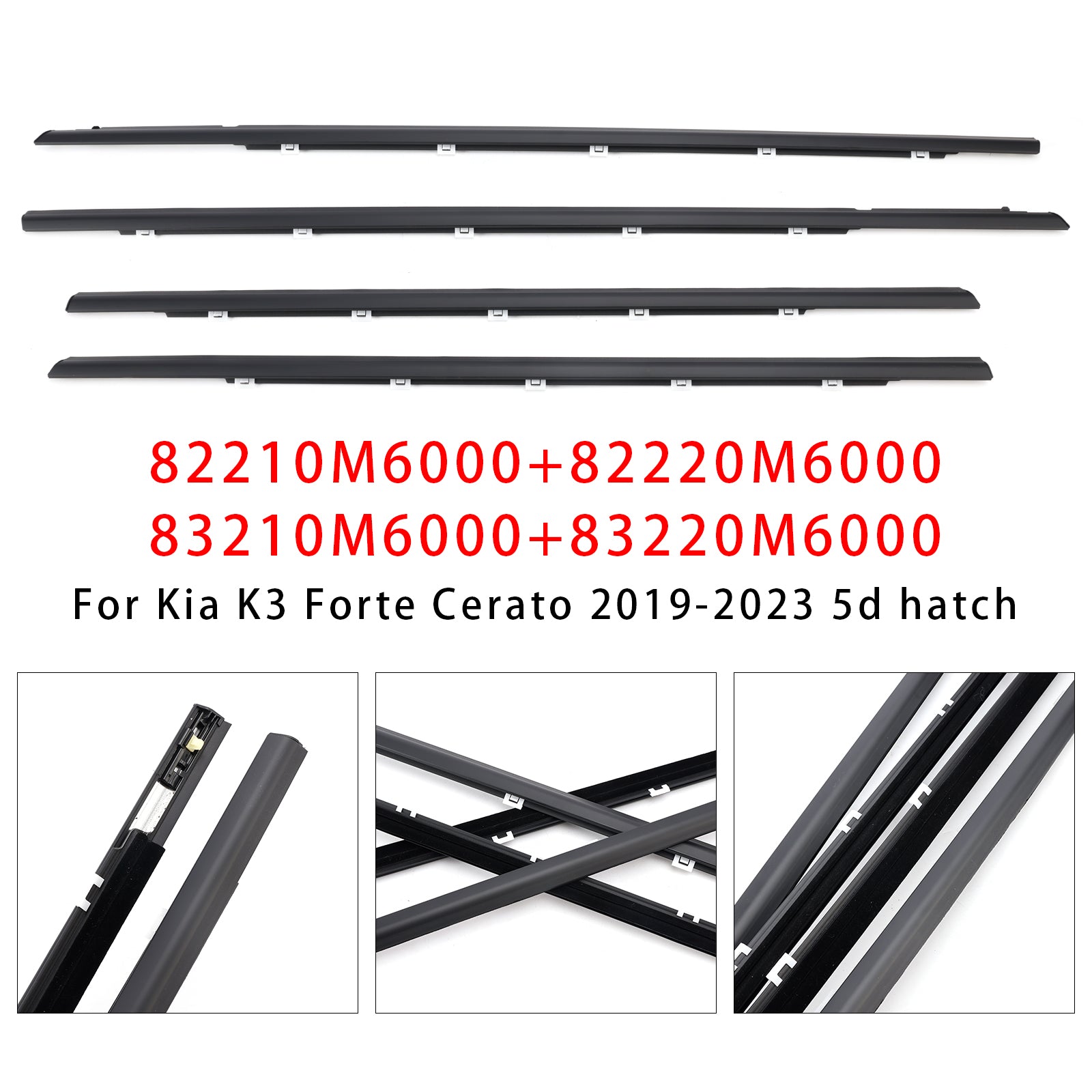 4Pcs Door Outside Weatherstrip Belt 82210M6000 For Kia K3 Forte Cerato 2019-2023
