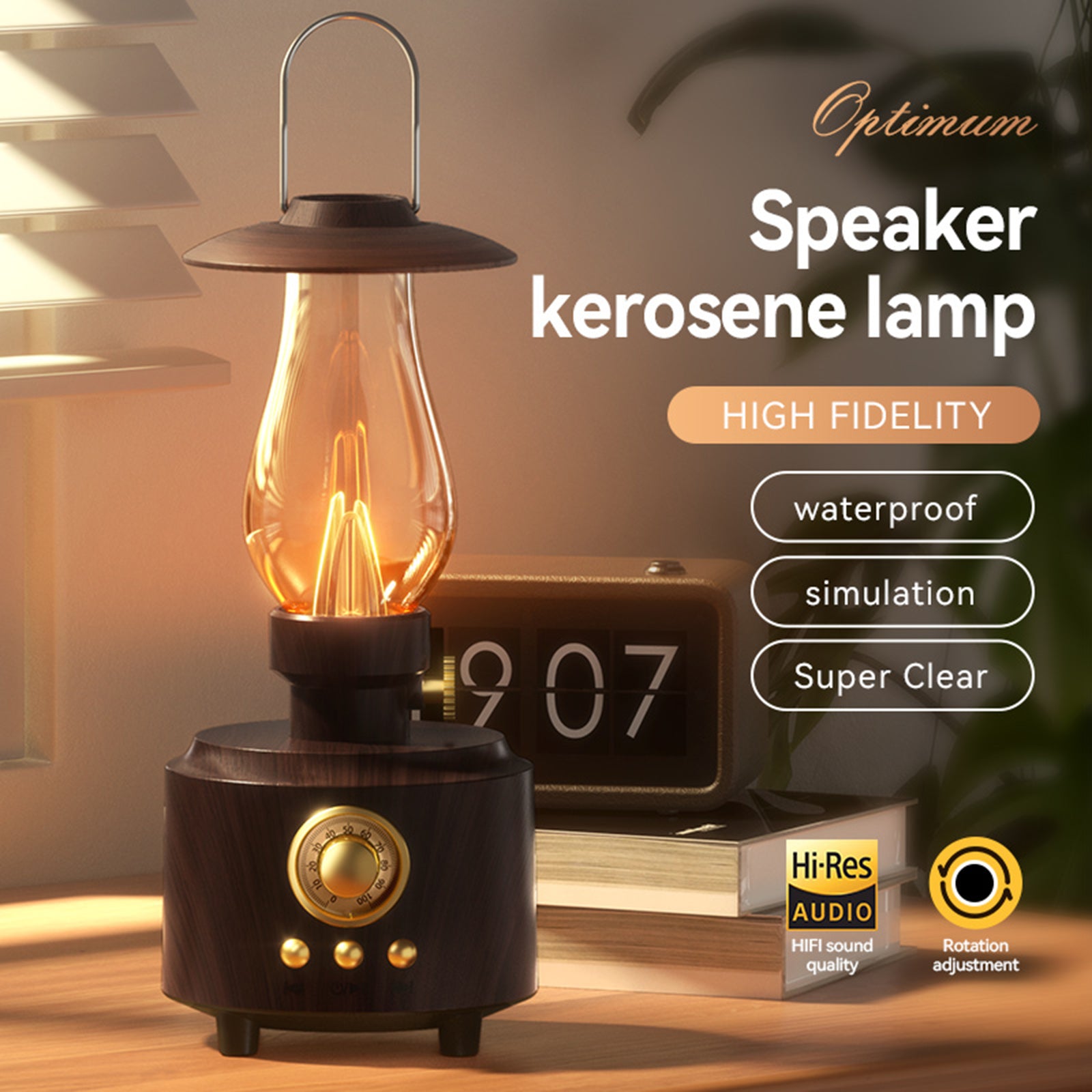 Retro Kerosene Table Lamp Bluetooth Speaker IPX4 Waterproof Bedside Lamp Camping