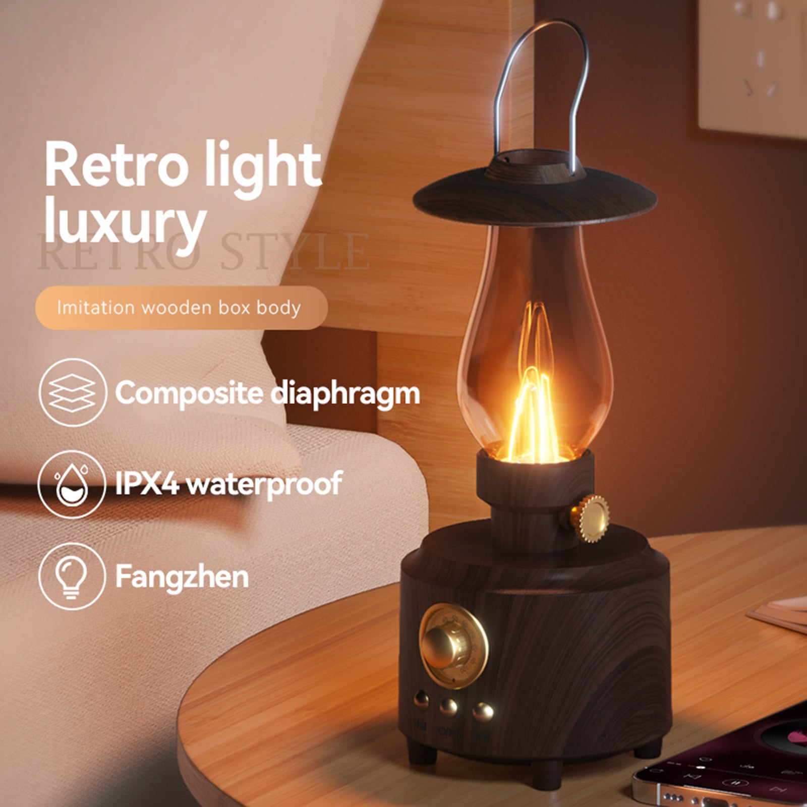 Retro Kerosene Table Lamp Bluetooth Speaker IPX4 Waterproof Bedside Lamp Camping