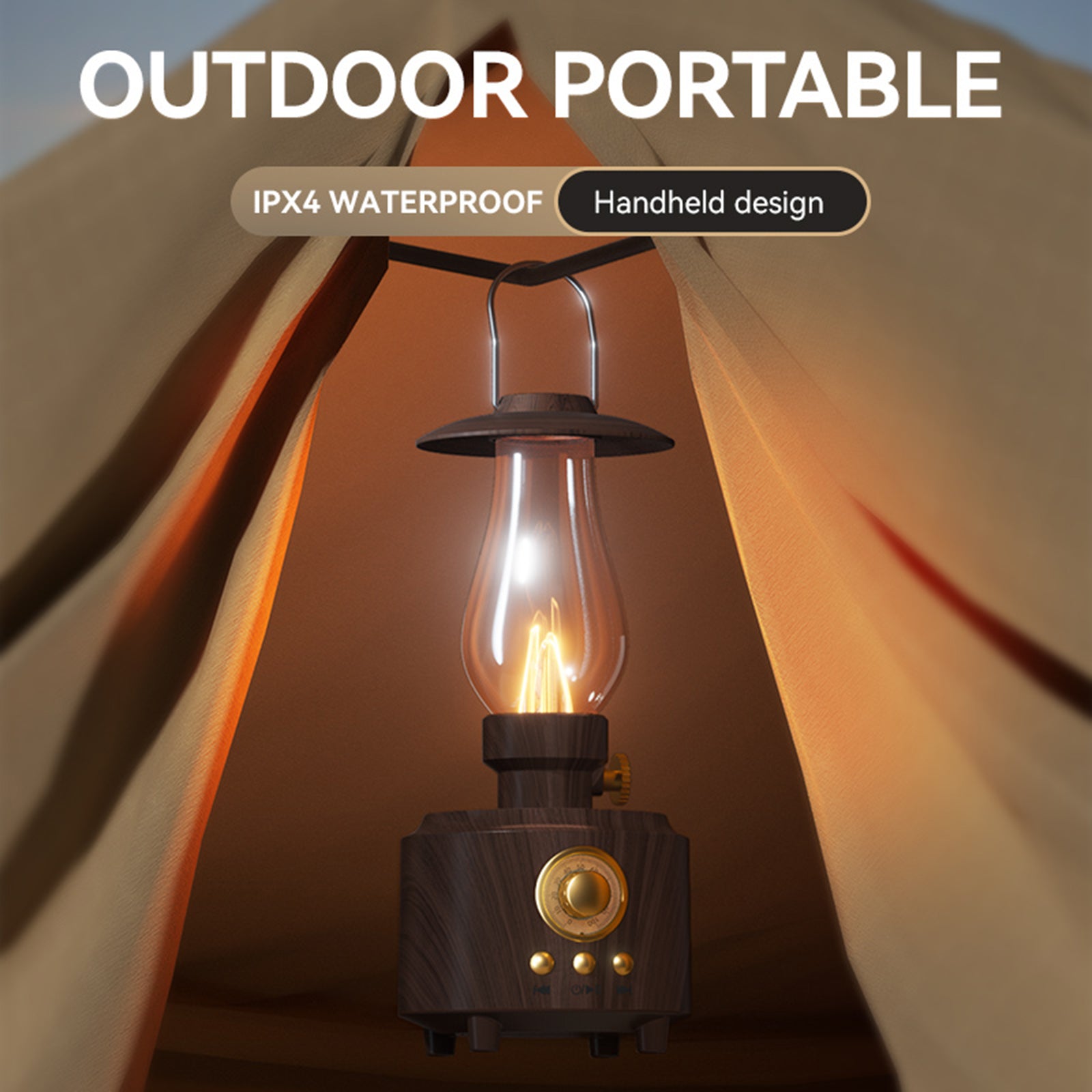Retro Kerosene Table Lamp Bluetooth Speaker IPX4 Waterproof Bedside Lamp Camping