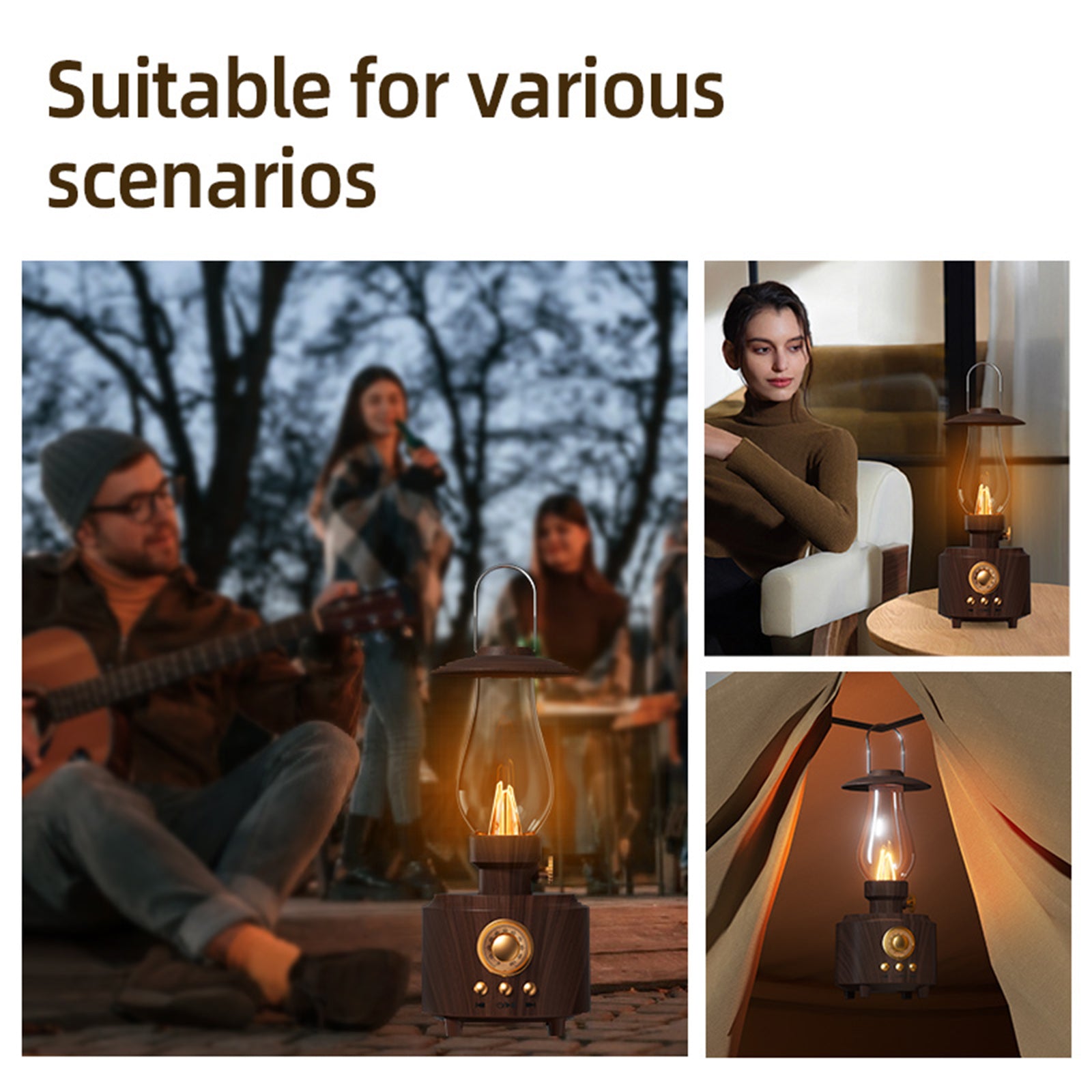 Retro Kerosene Table Lamp Bluetooth Speaker IPX4 Waterproof Bedside Lamp Camping