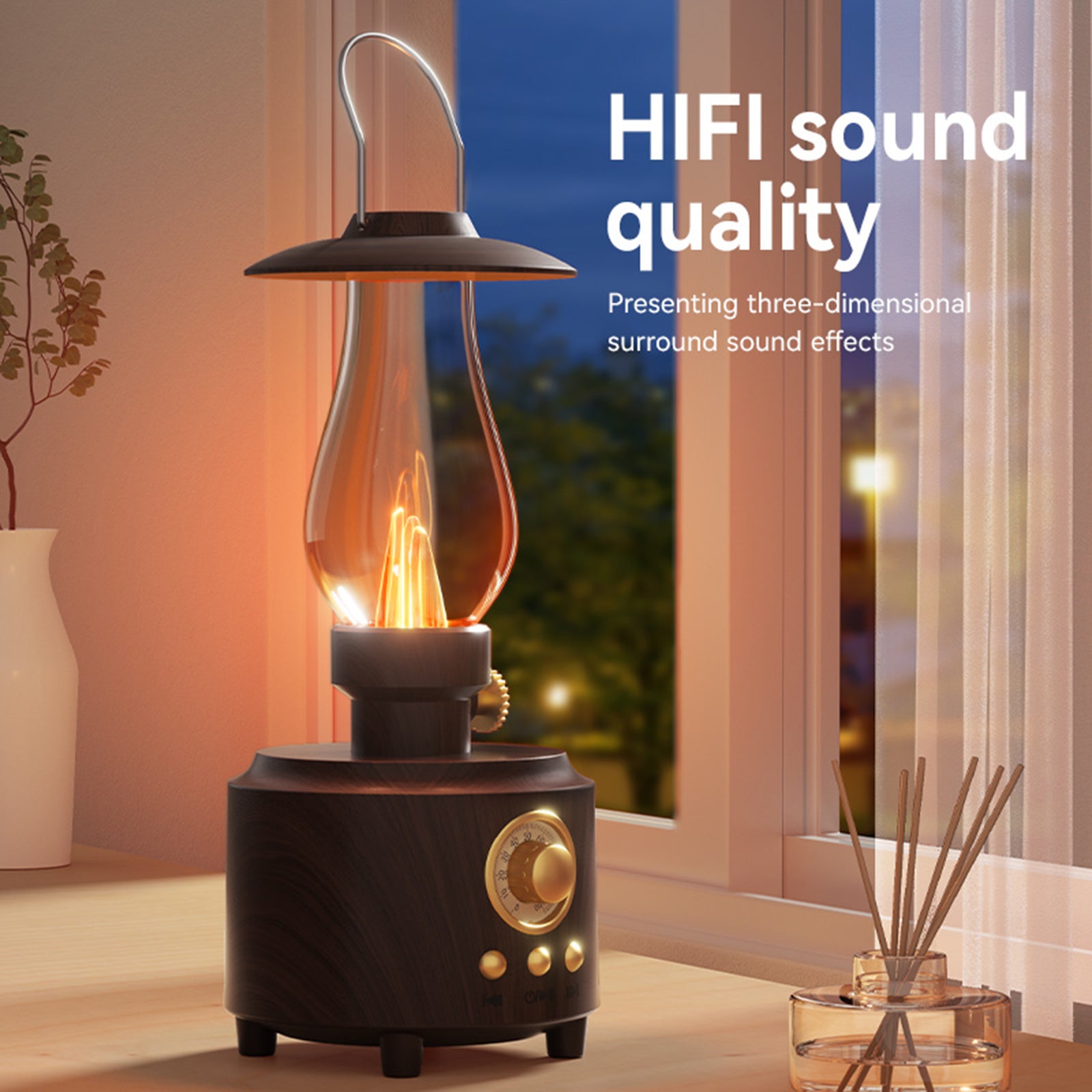 Retro Kerosene Table Lamp Bluetooth Speaker IPX4 Waterproof Bedside Lamp Camping