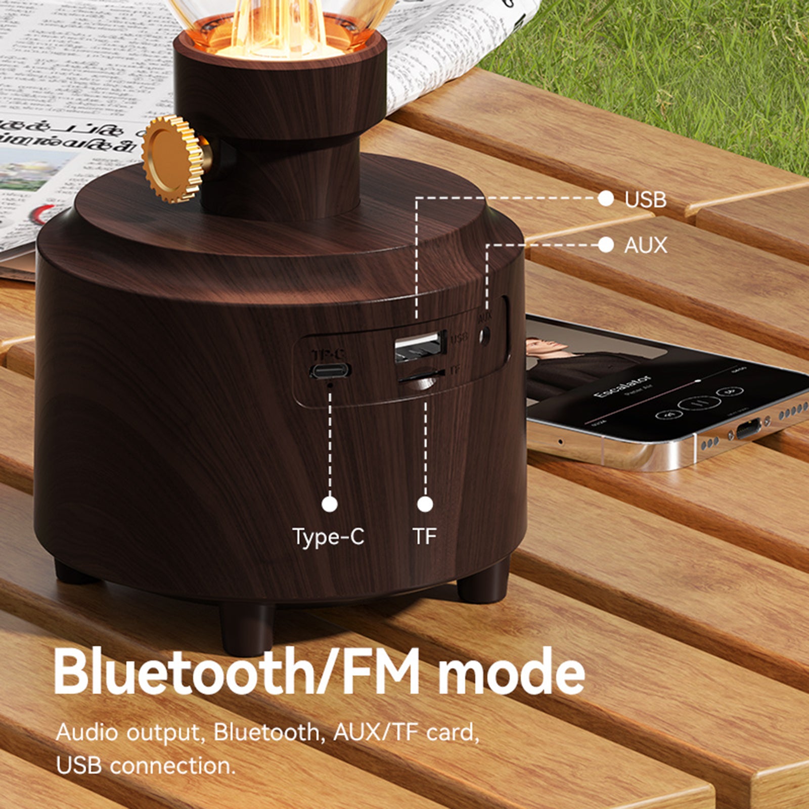 Retro Kerosene Table Lamp Bluetooth Speaker IPX4 Waterproof Bedside Lamp Camping
