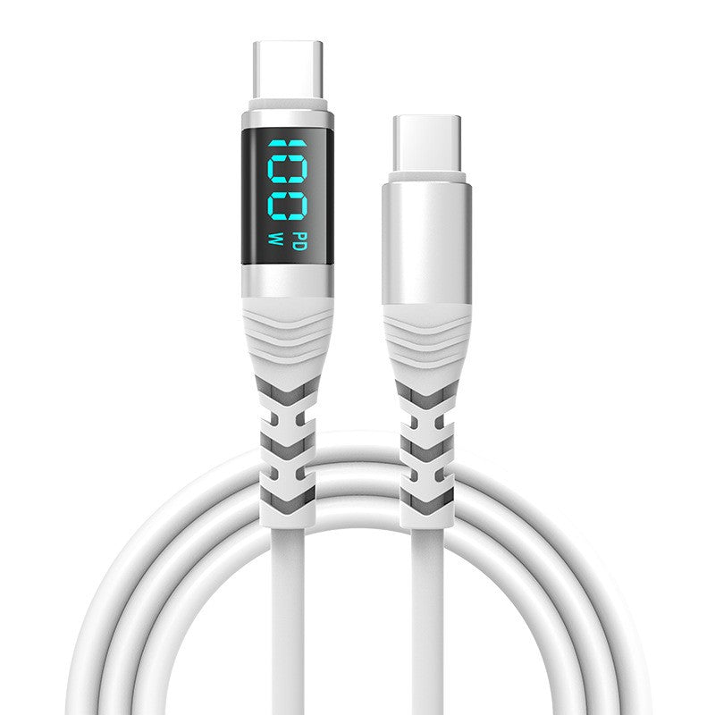 100W Digital Display Silicone Fast Charging Data Cable for Mobile Phones and Laptops Dual Type-C Zinc Alloy Silicone Data Cable