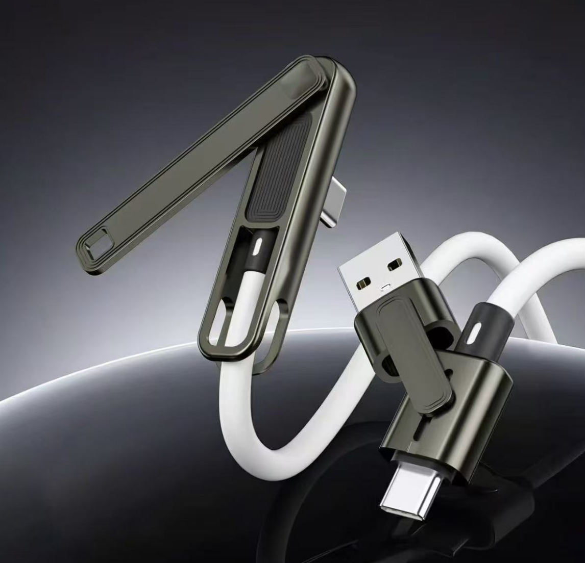 100W Silicone Zinc Alloy 3-in-1 Fast Charging Data Cable Stand for Watching TV Series and Playing Games - a popular charging cable for iPhone/Samsung/Android Phones
