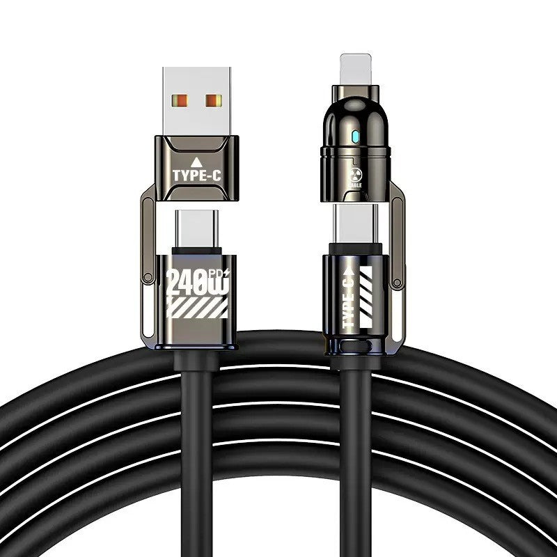 240W Fast Charging Atomic 4-in-1 Data Cable 2-in-2 Dual Type-C Cord For iPhone 5-17 And Samsung Android Phones Daily Use