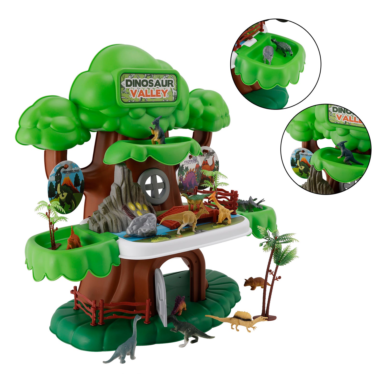 37 Pcs Dinosaur Valley Tree House Toy Realistic Set With Tree And Fence For Kid