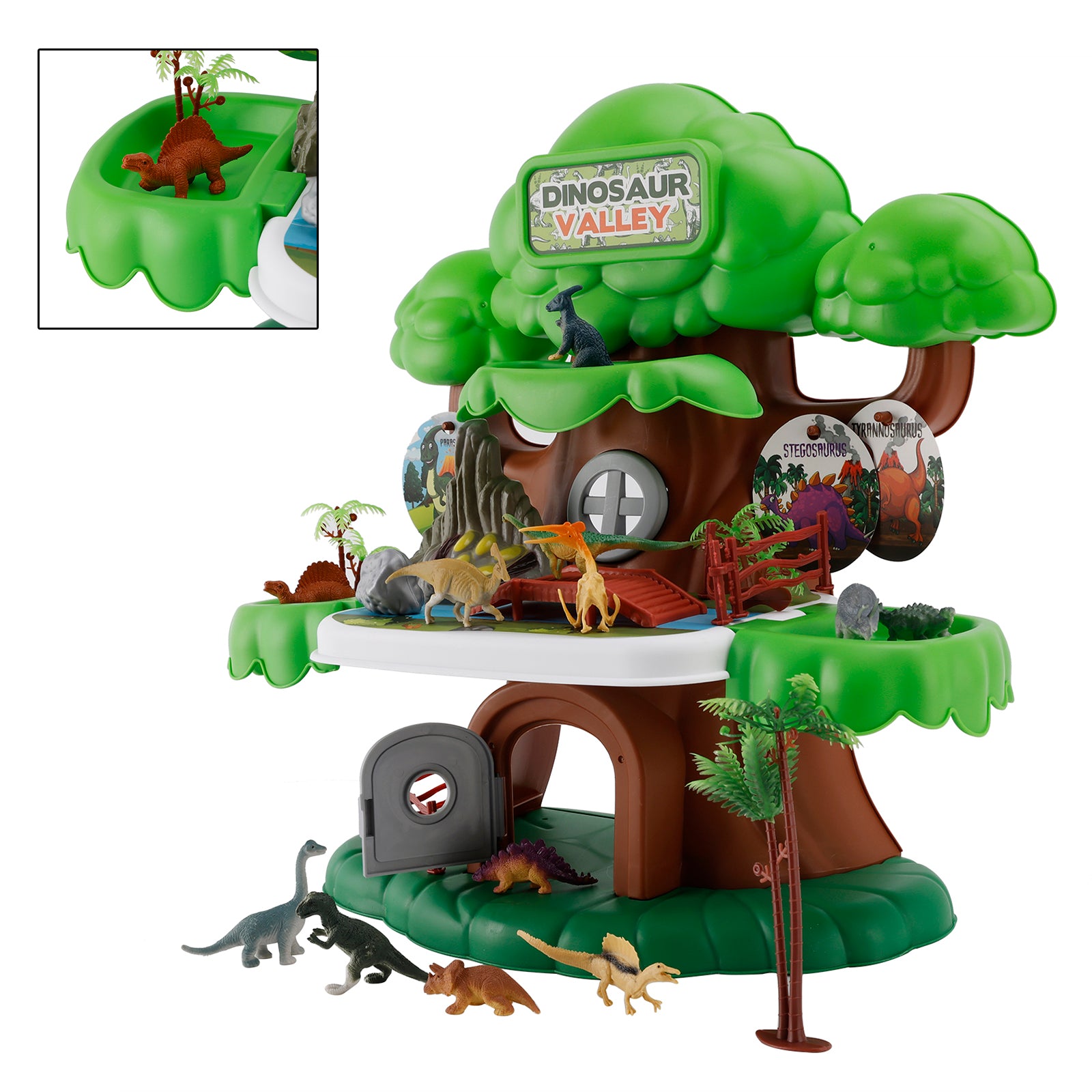 37 Pcs Dinosaur Valley Tree House Toy Realistic Set With Tree And Fence For Kid