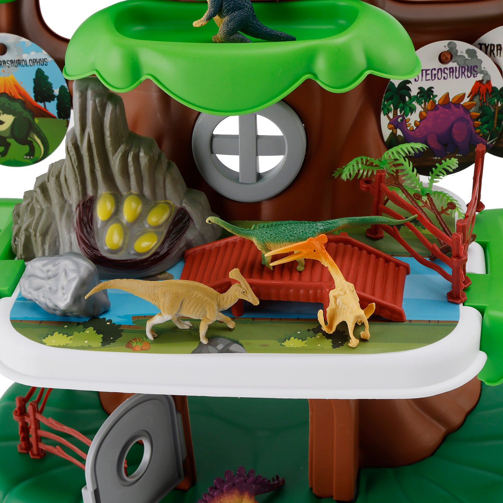 37 Pcs Dinosaur Valley Tree House Toy Realistic Set With Tree And Fence For Kid