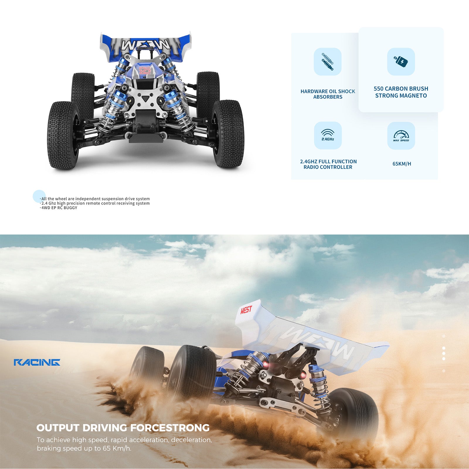 WLtoys 144011 1/14 65km/h 2.4G 4WD Off-Road Fast RC Car With Lighting Toy Gift