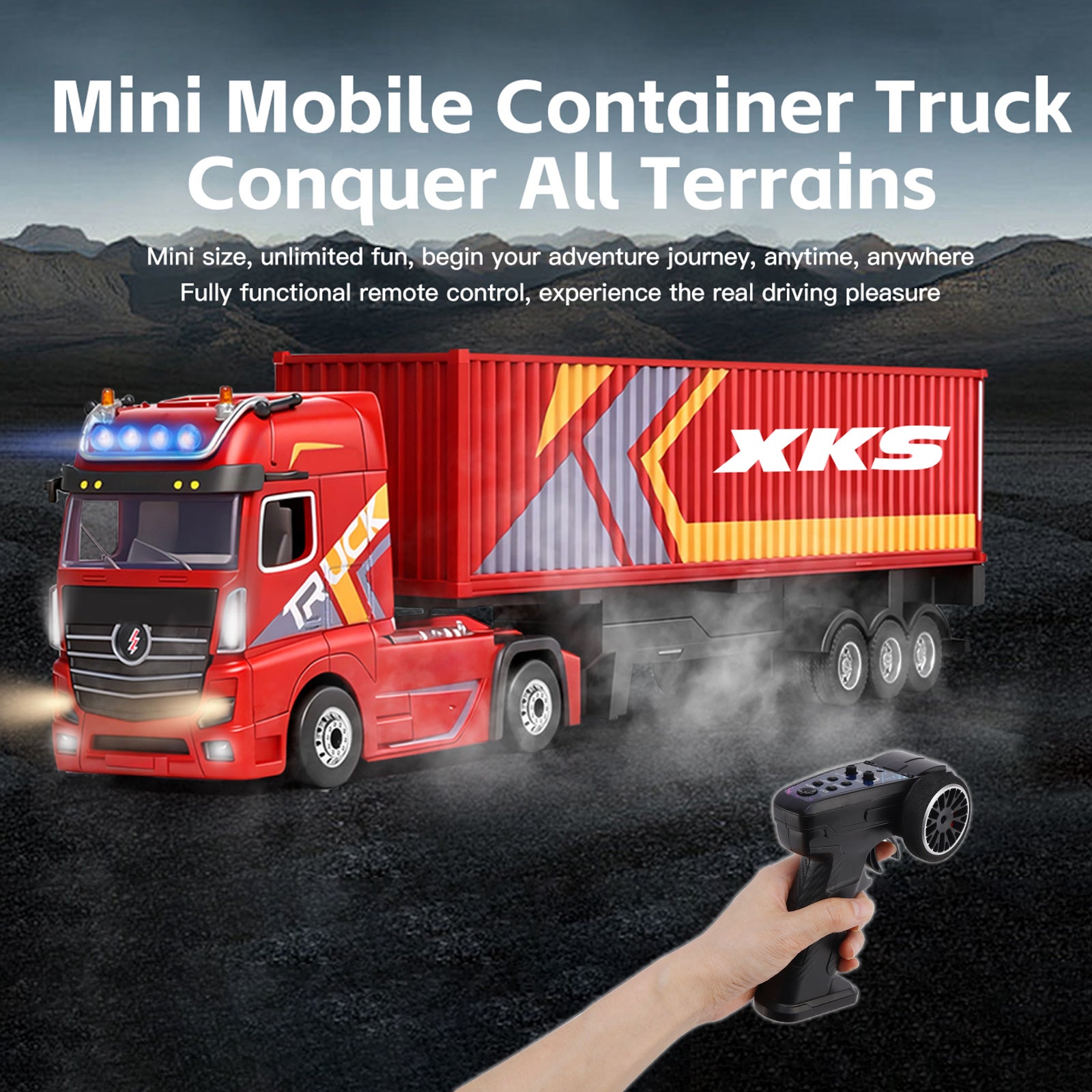 1/64 XKS RC Container Truck Trailer 2.4G 4WD Proportional Steering Semi Truck