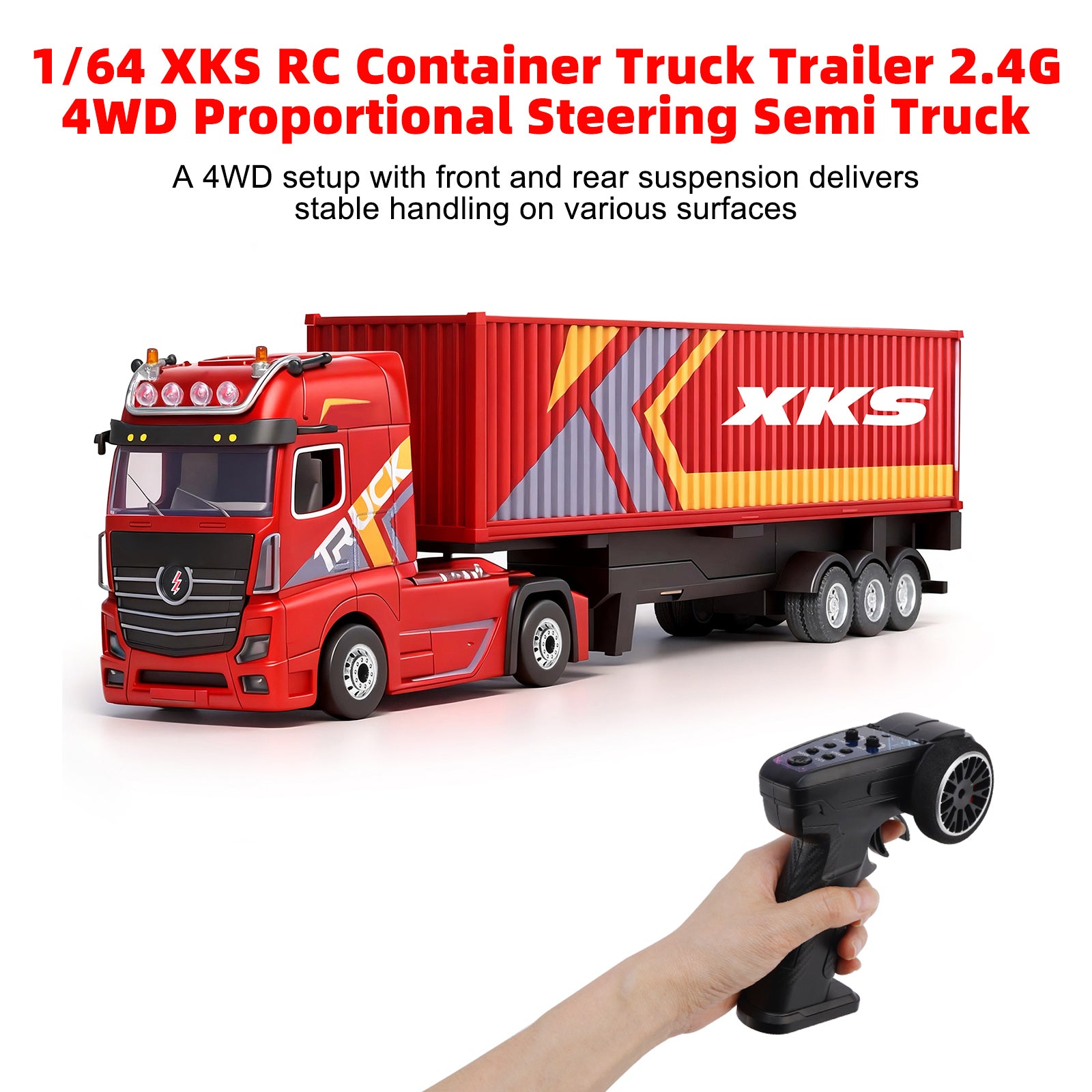 1/64 XKS RC Container Truck Trailer 2.4G 4WD Proportional Steering Semi Truck