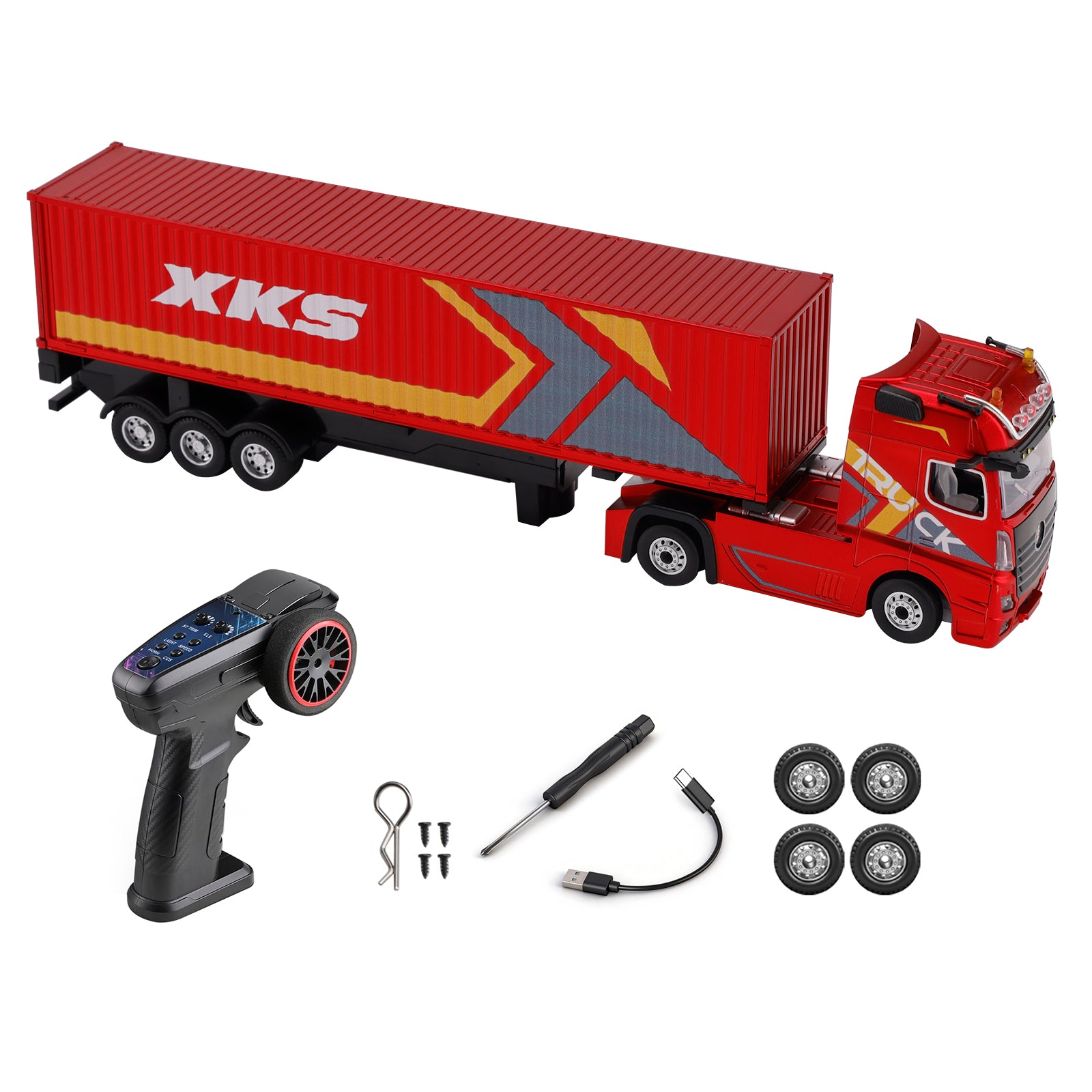 1/64 XKS RC Container Truck Trailer 2.4G 4WD Proportional Steering Semi Truck