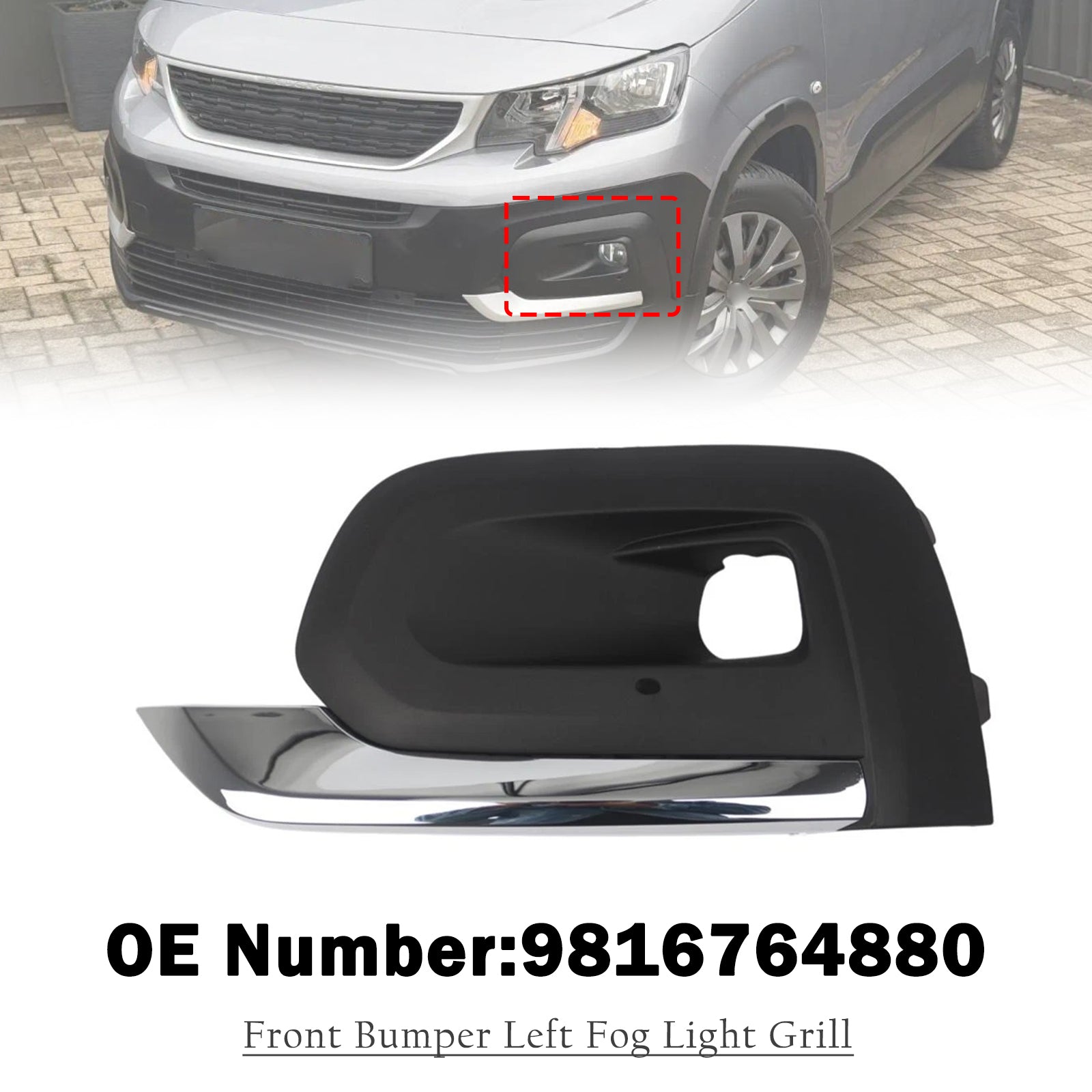 Front Bumper Left Fog Light Grill 9816764880 For Peugeot Rifter 2019-2025